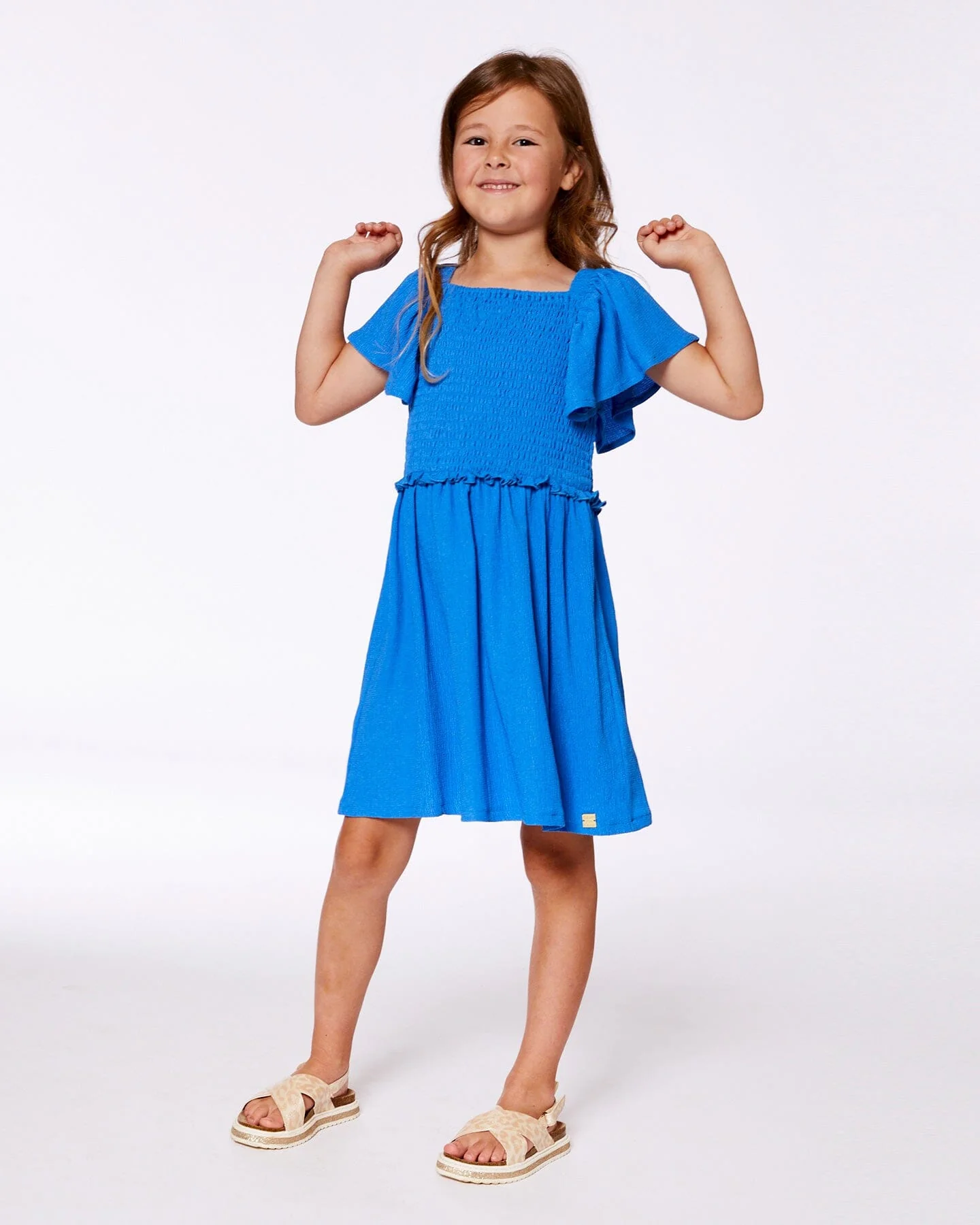 Textured Smocked Dress Royal Blue