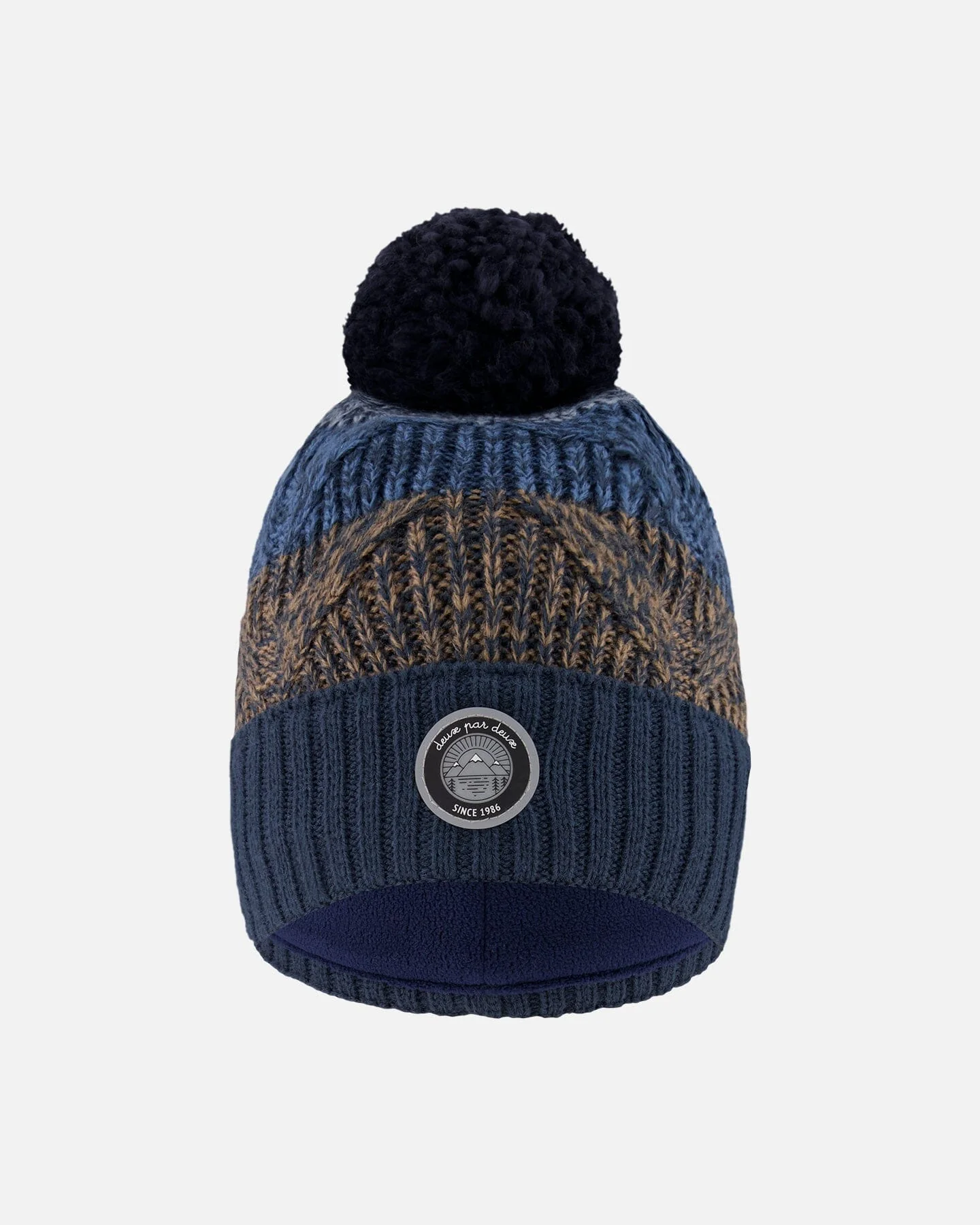 Lined Knit Pompom Hat Taupe And Navy