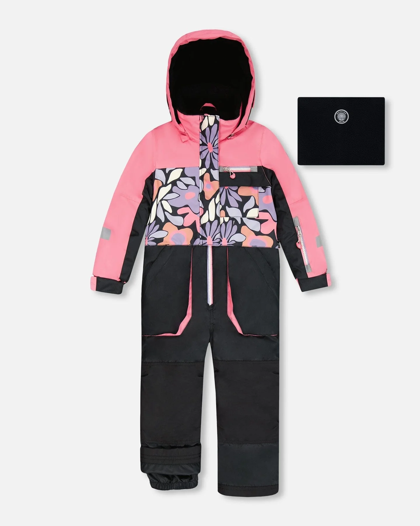 One-Piece Play Snowsuit Black Retro Flower Print