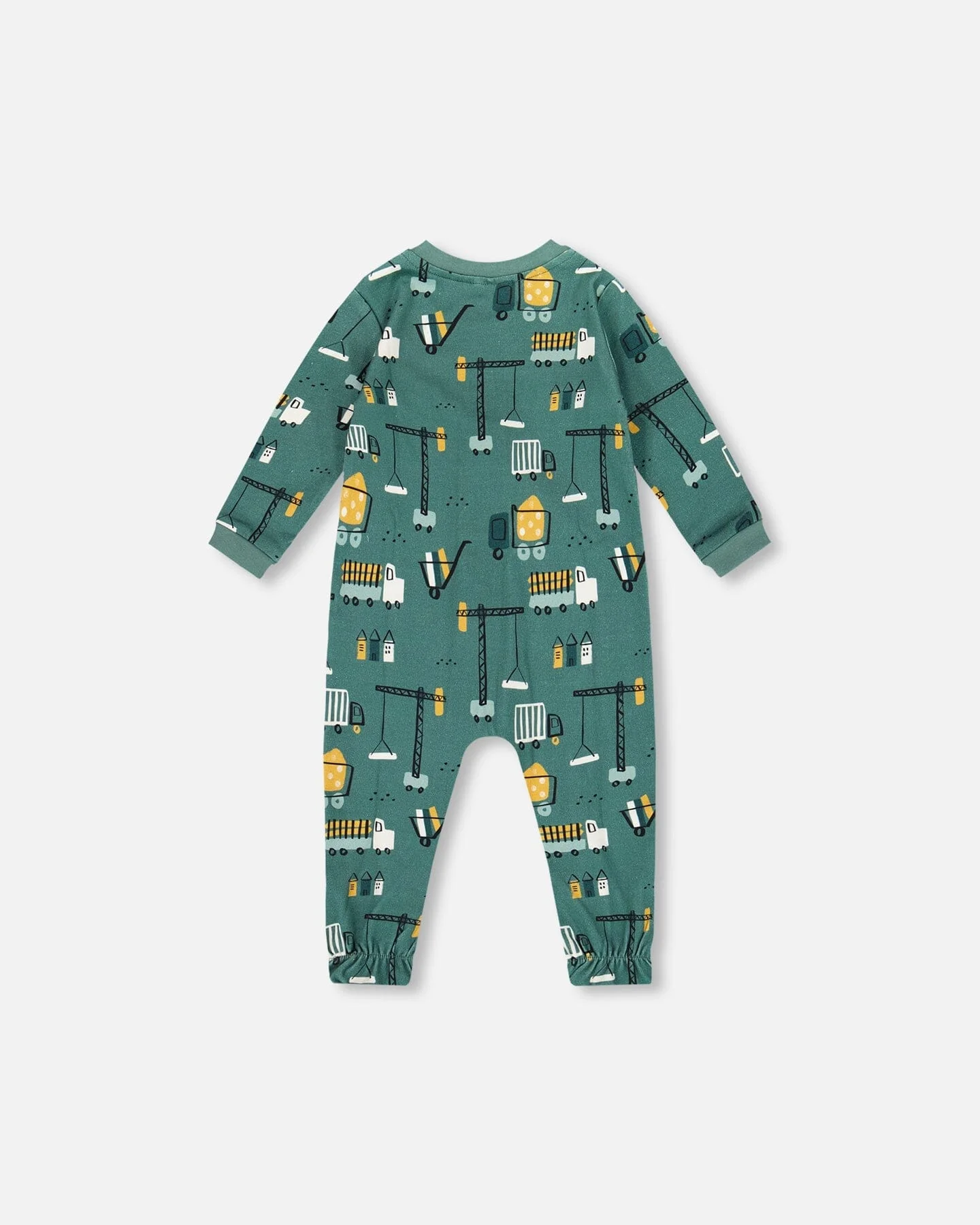 One-Piece Organic Cotton Pajama Teal Construction Print
