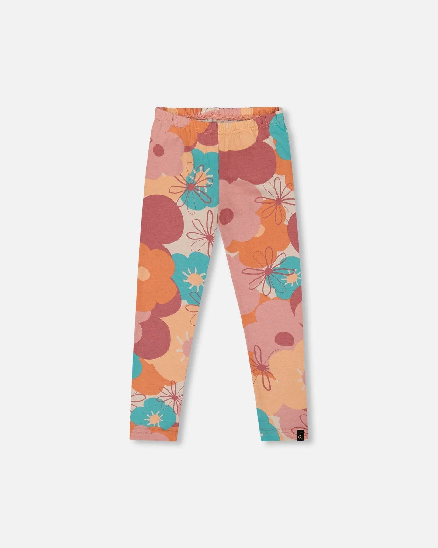 Organic Cotton Jersey Leggings With Coral Flowers