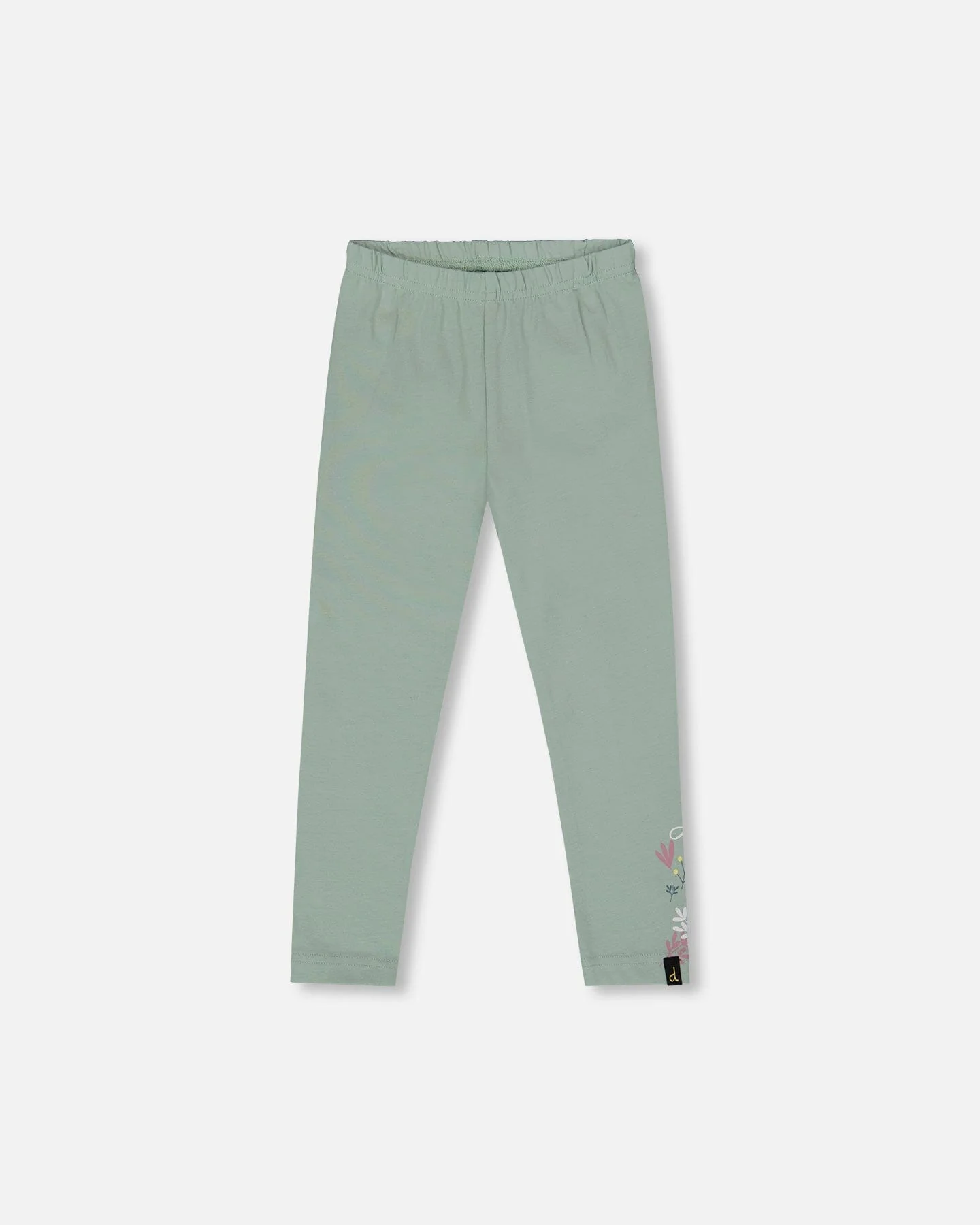 Organic Cotton Jersey Leggings Jade Green With Floral Detail
