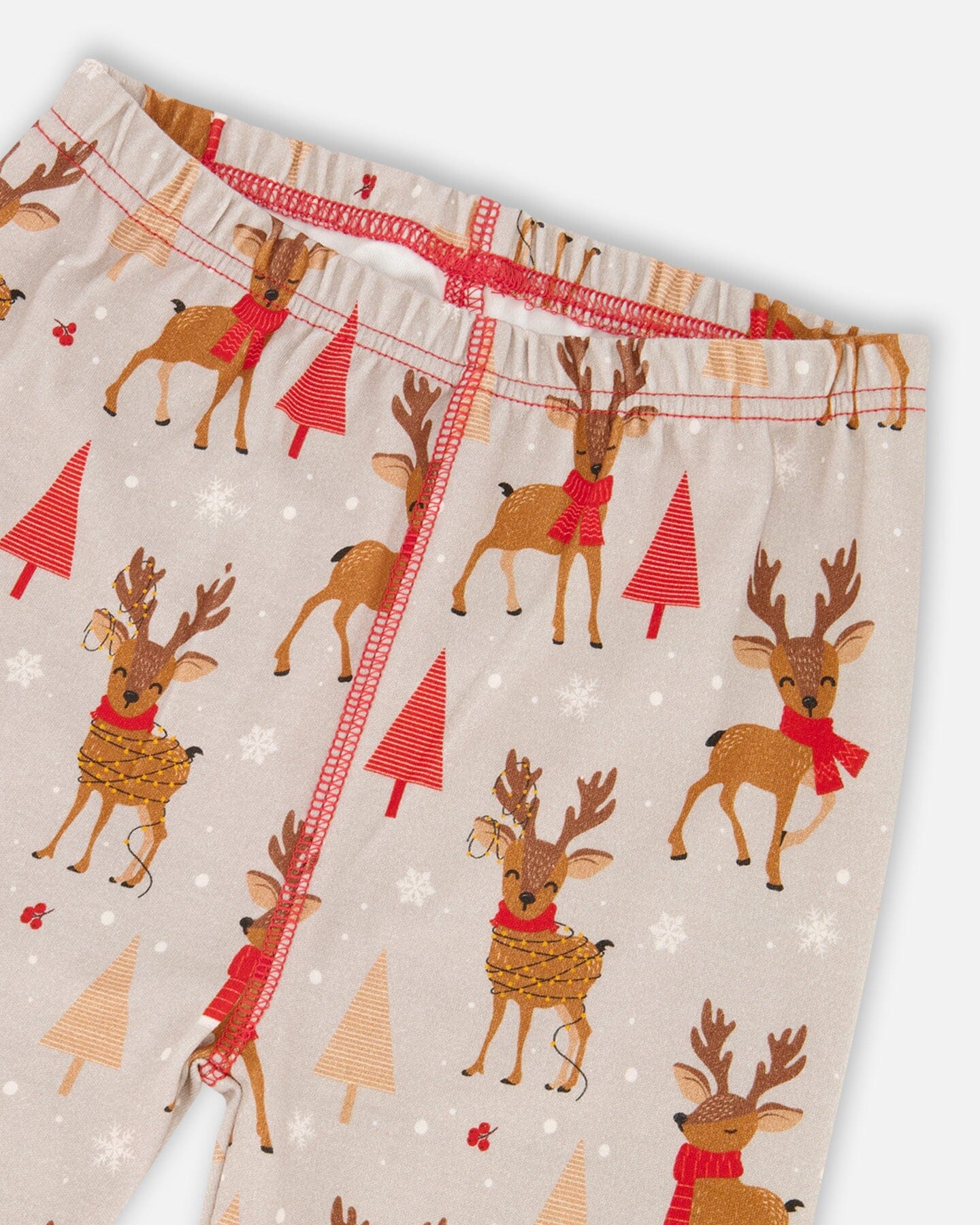 Two-Piece Organic Cotton Pajama Set Beige Reindeer Print
