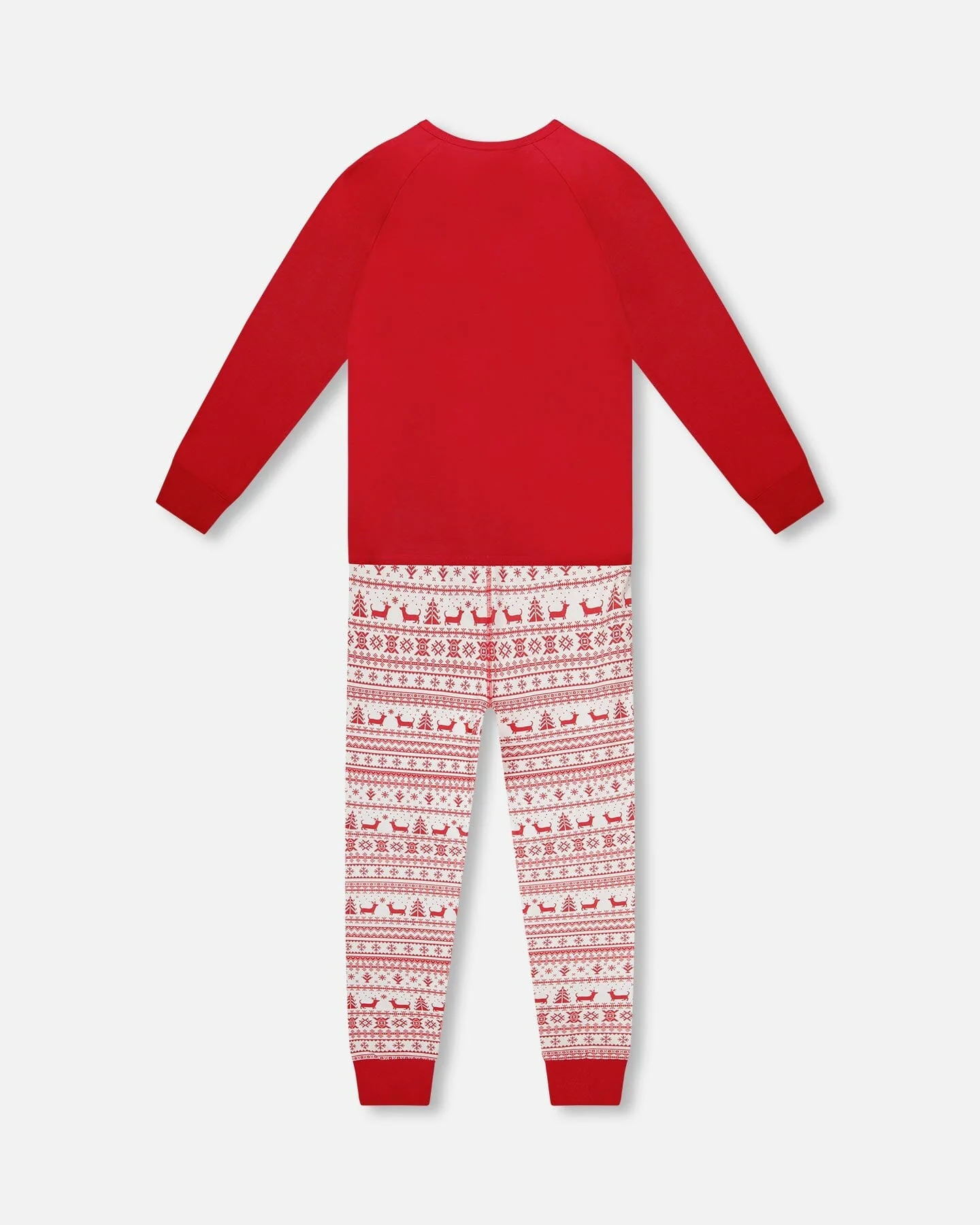 Adult Men Organic Cotton Two-Piece Pajama Set Red And White Fairisle