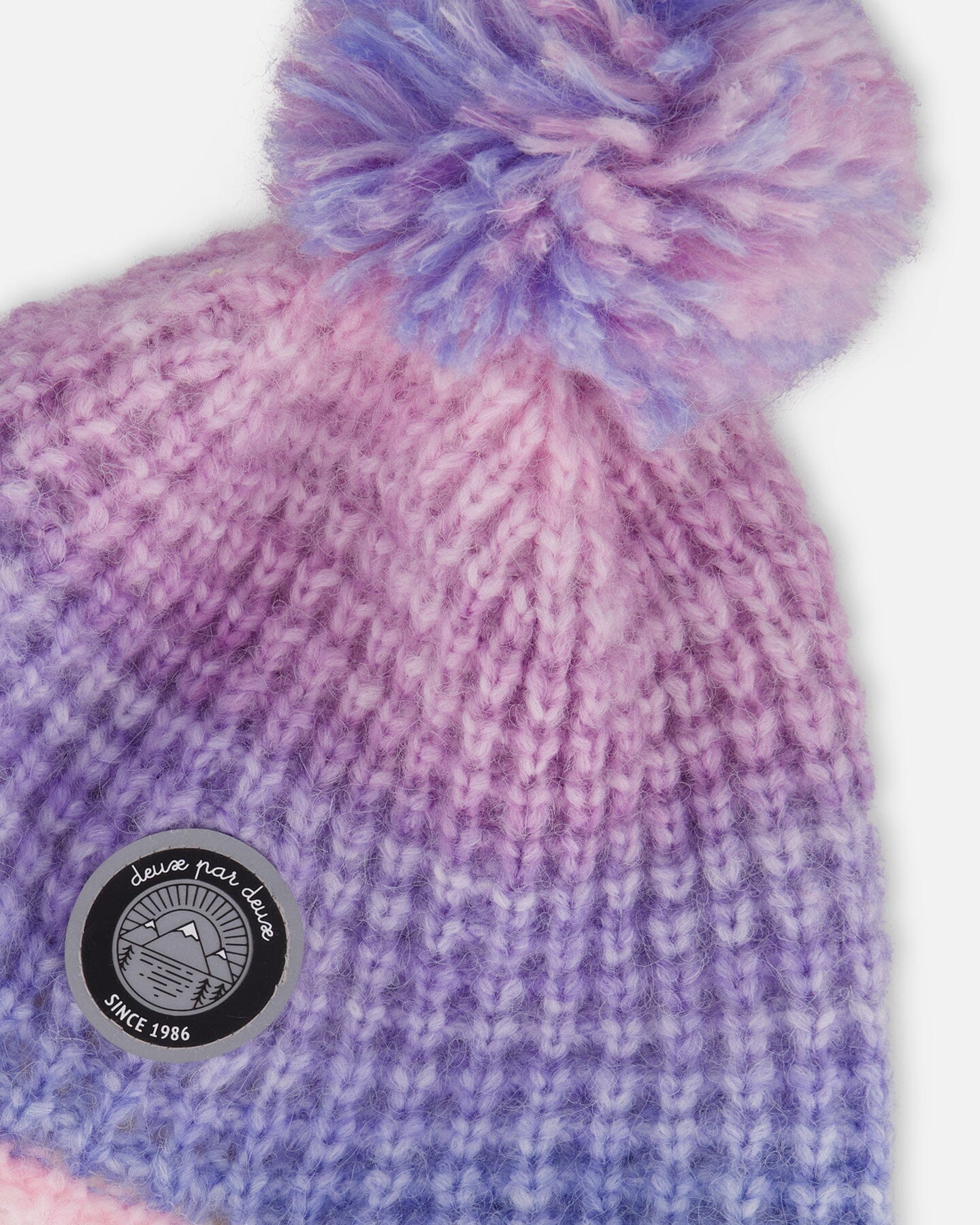 Lined Peruvian Knit Pompom Hat Blue, Purple And Pink