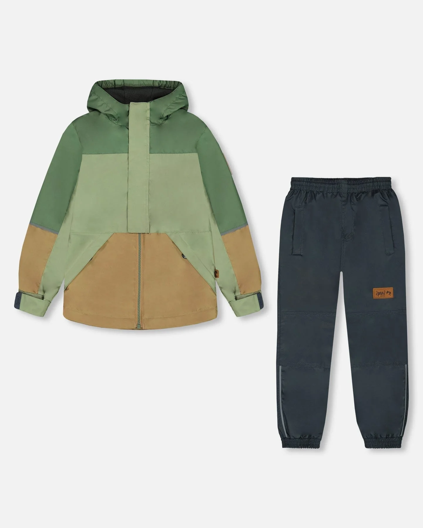 Two-Piece Mid-Season Outerwear Set Pale Green, Sage, Tan, And Gray