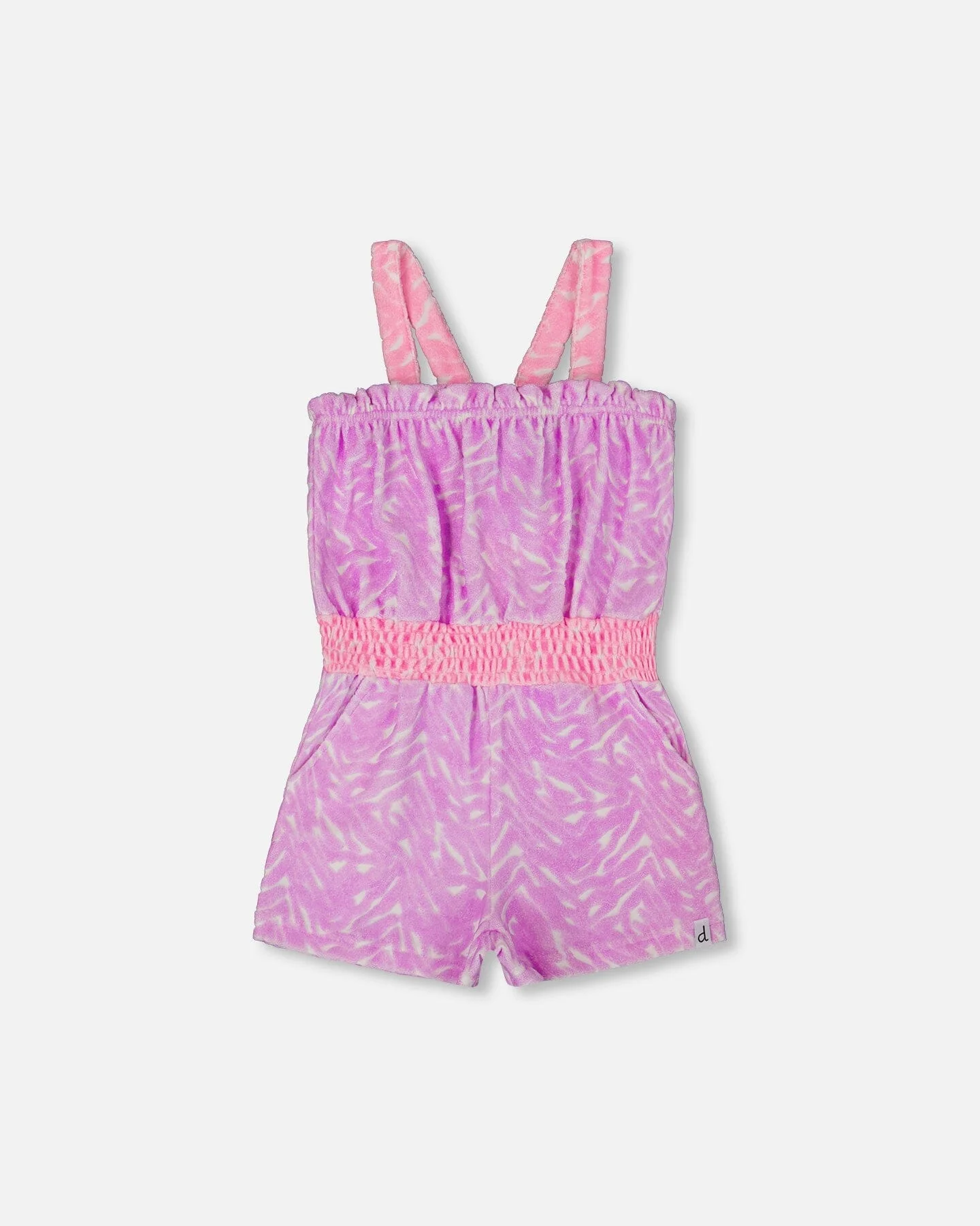 Printed Terry Cloth Romper Vibrant Pink And White