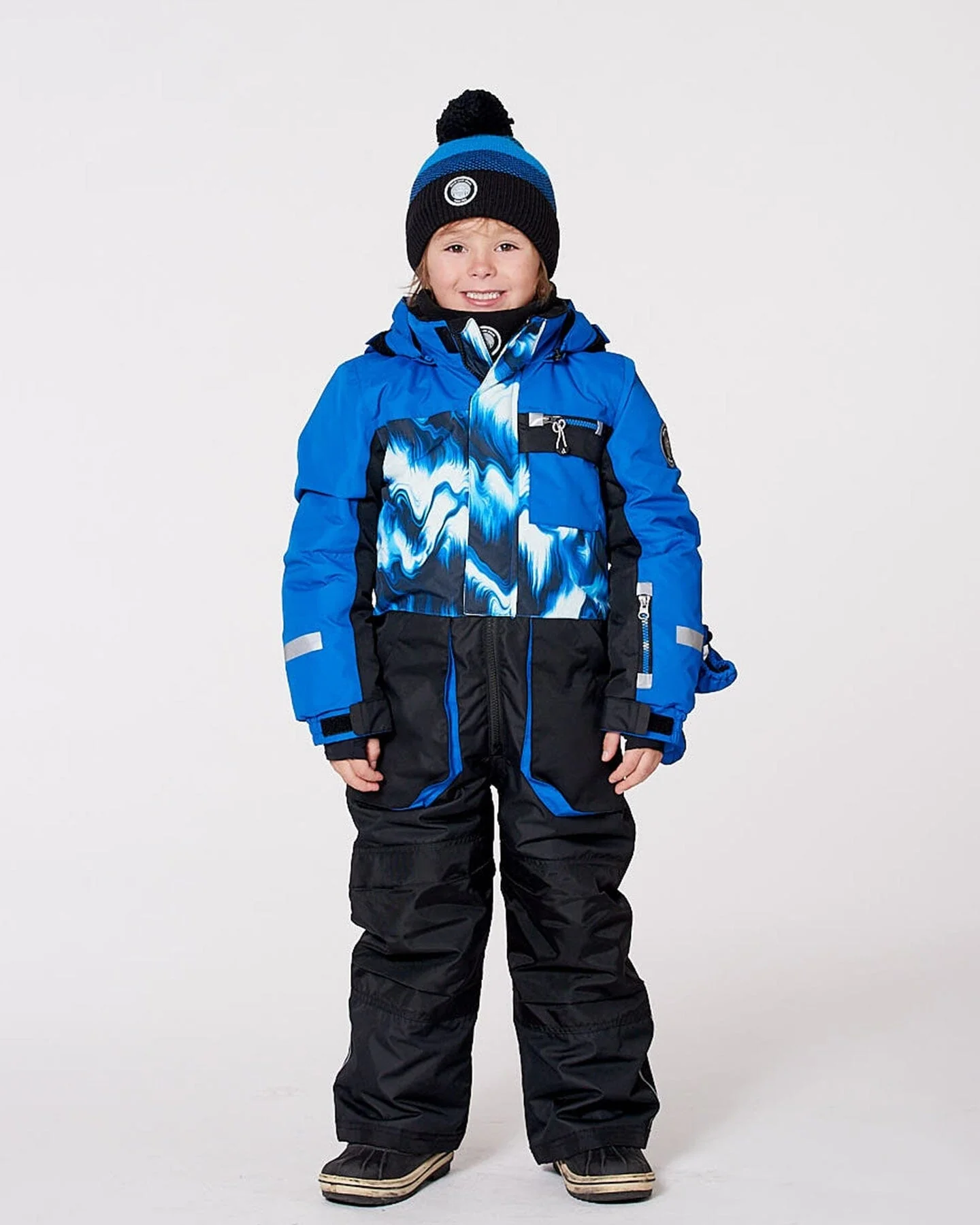 One-Piece Play Snowsuit With Print And Colorblocking Black