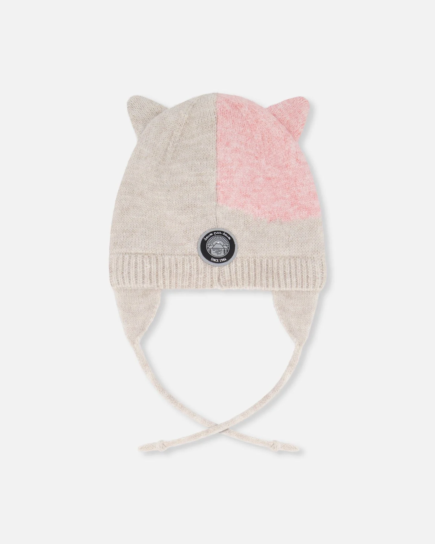 Lined Knit Hat With Ears Off-White And Pink