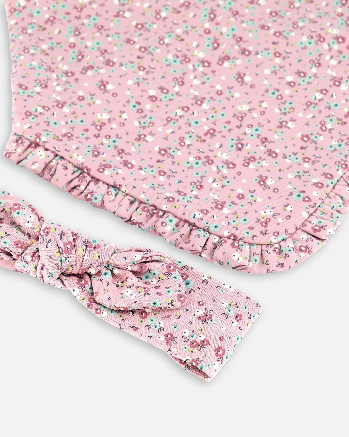 Organic Cotton Headband And Bib Set Mauve Little Flower Print