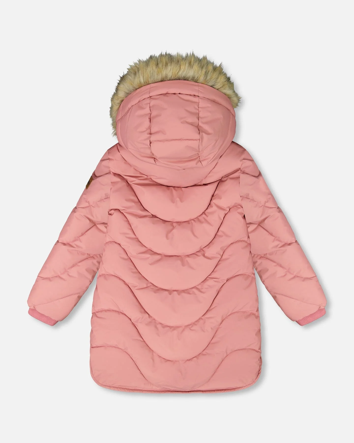 Long Wavy Quilt Puffy Winter Coat Dusty Pink