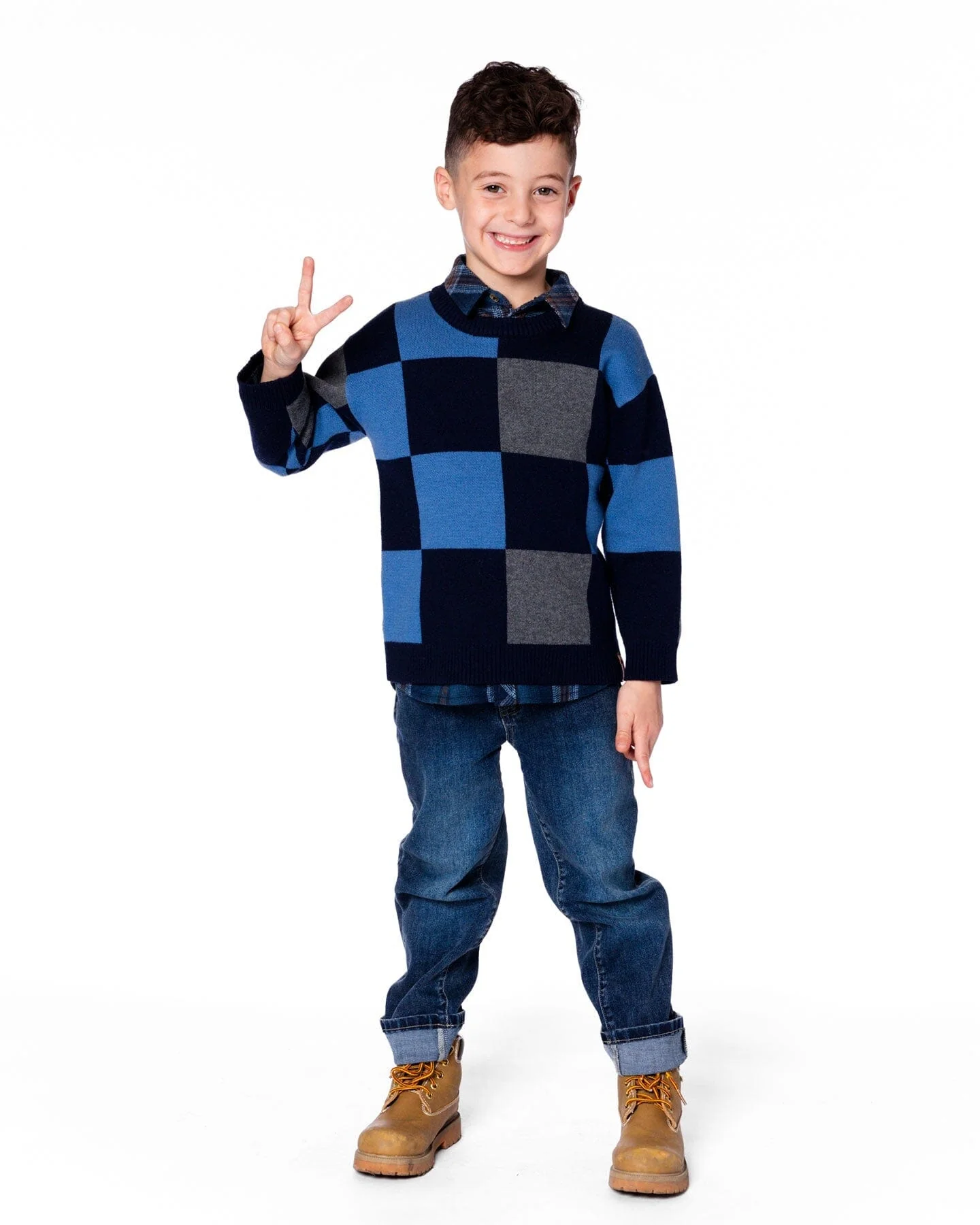 Knit Sweater Blue Checkered