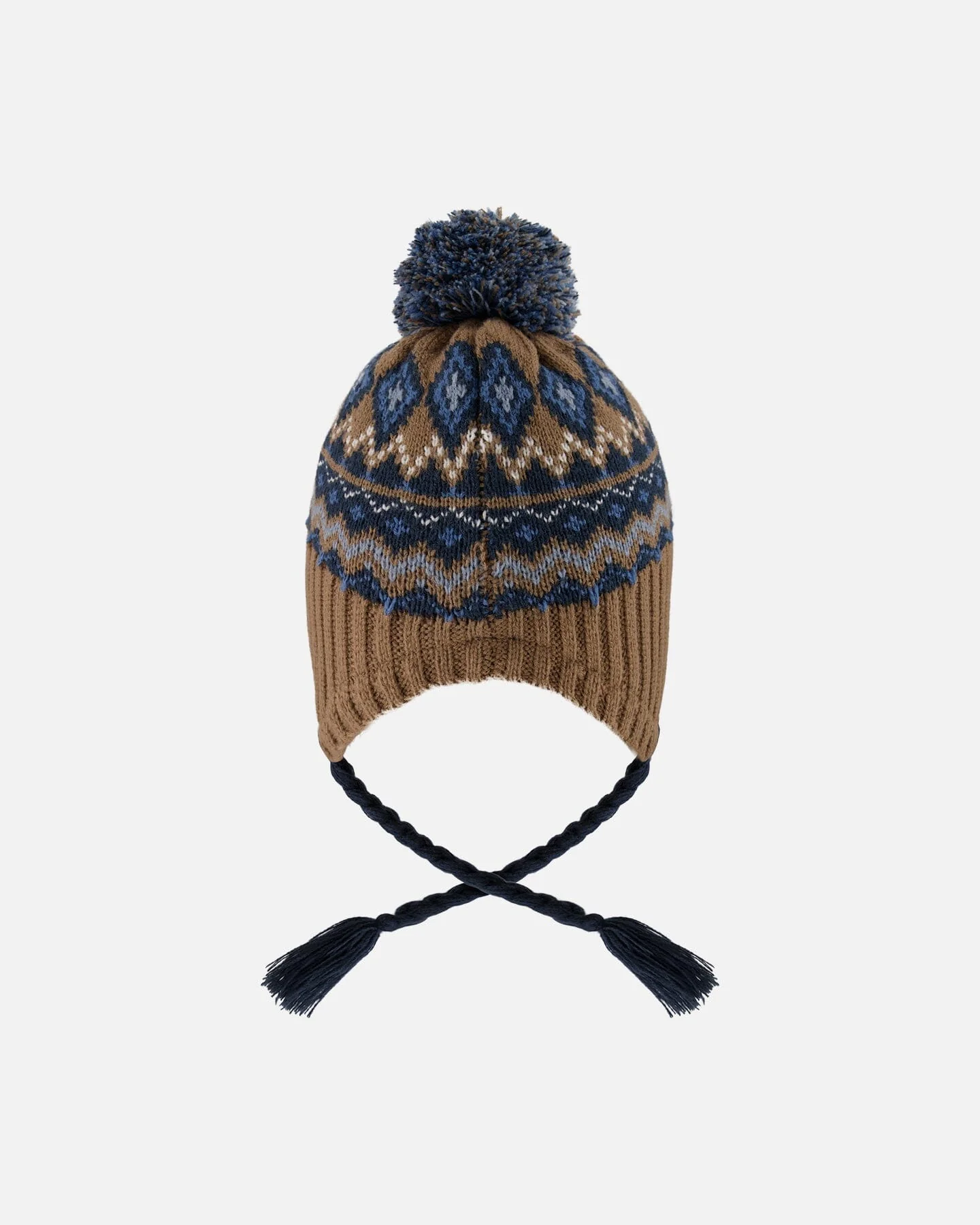 Lined Peruvian Knit Pompom Hat Taupe And Navy