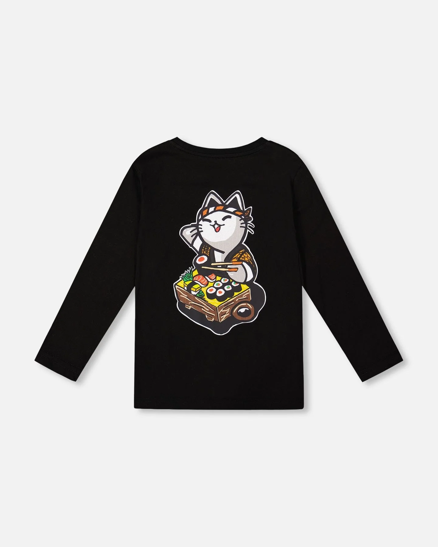 Long Sleeve Jersey Tee Shirt Black With Print Back & Front