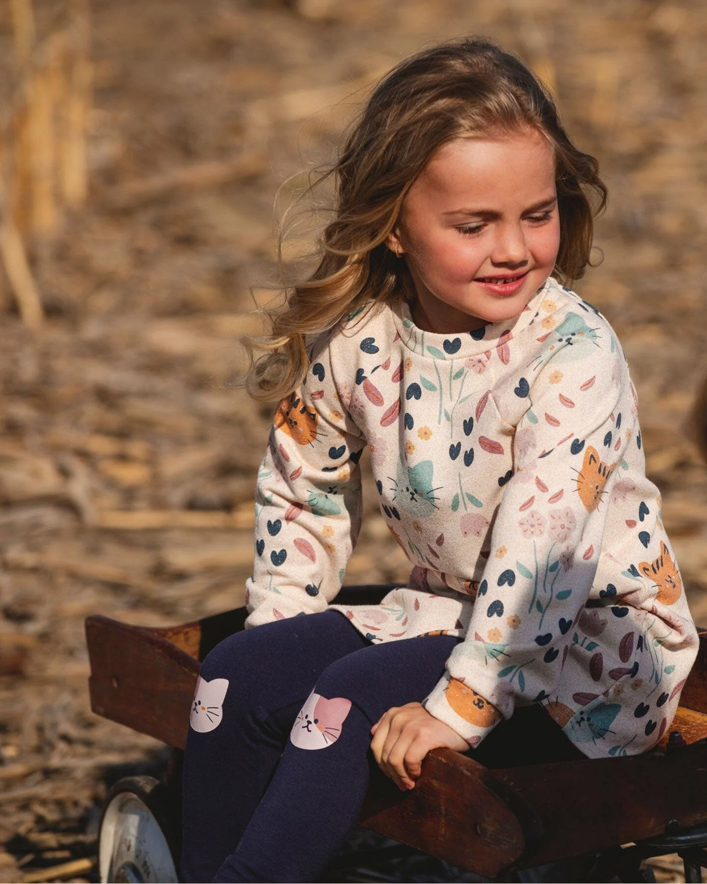 Glittering French Terry Dress Beige Printed Cat