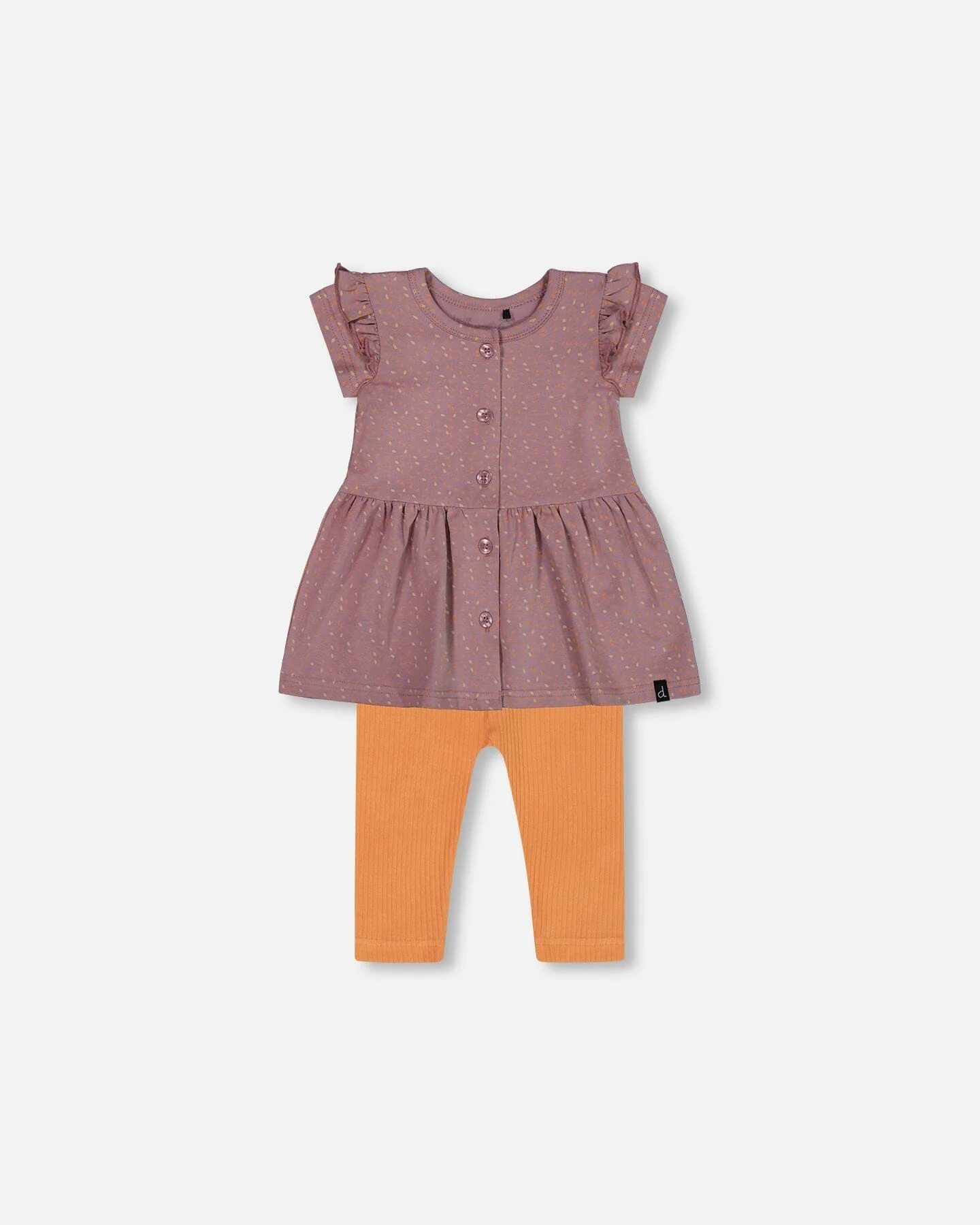 Printed Organic Cotton Dress And Solid Leggings Set Orange And Purple