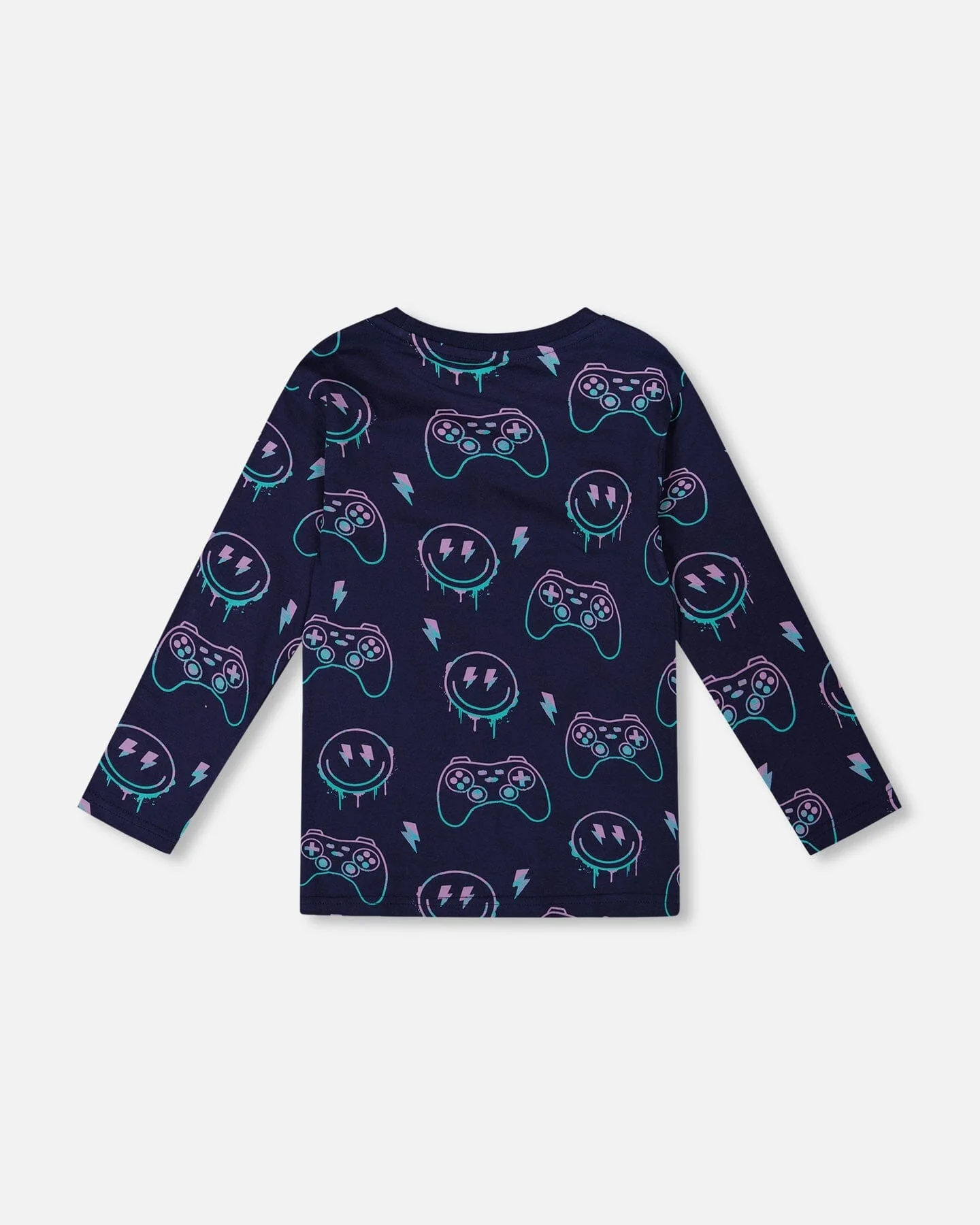 Long Sleeve Organic Cotton Allover Print Tee Navy Blue