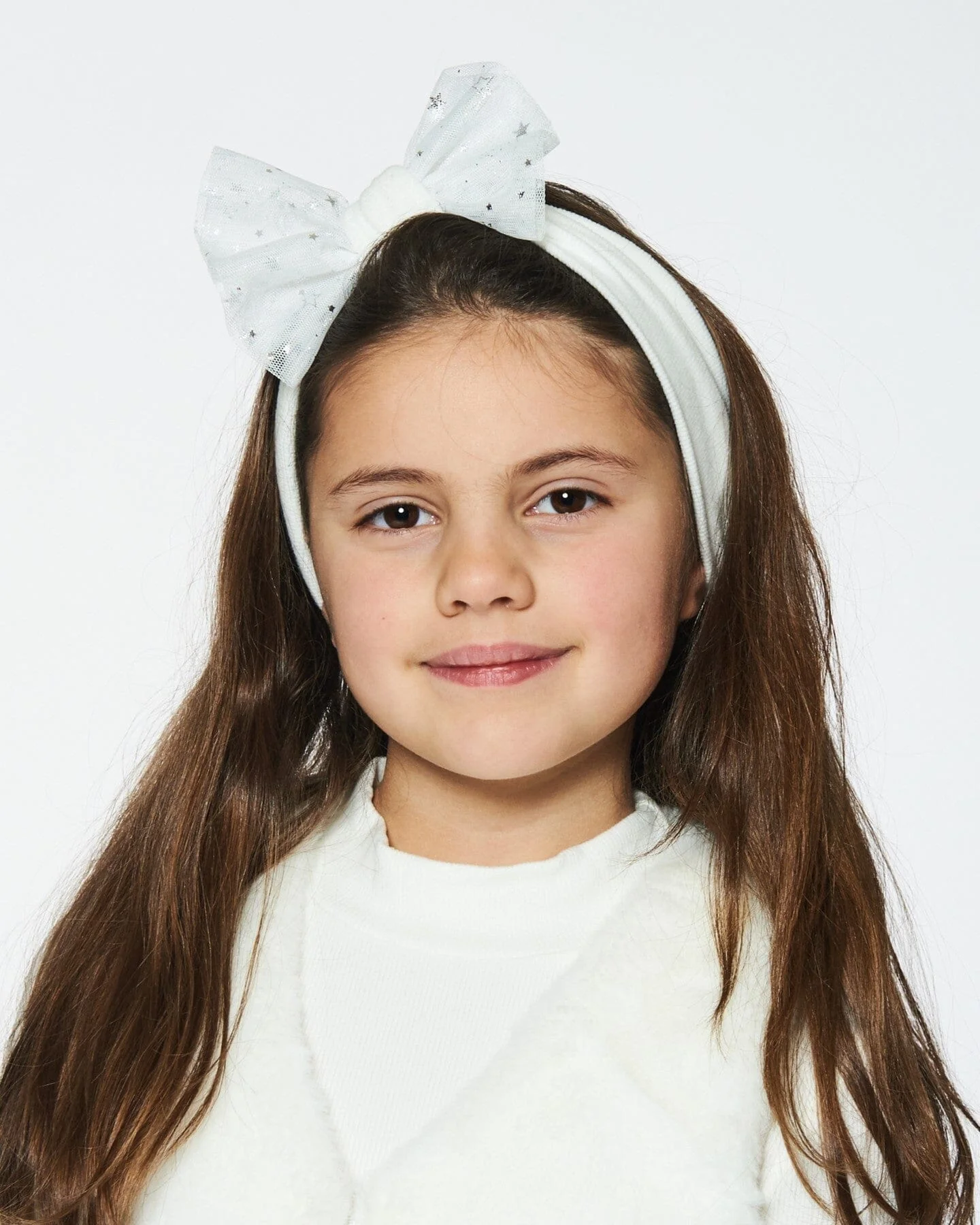 Headband With Glittering Tulle Bow Off White