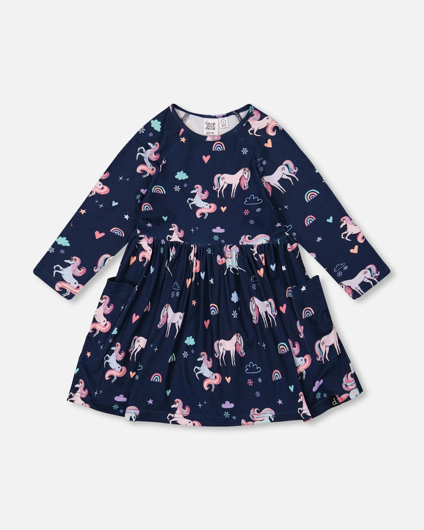 Jersey Dress With Pockets Navy Unicorn Print