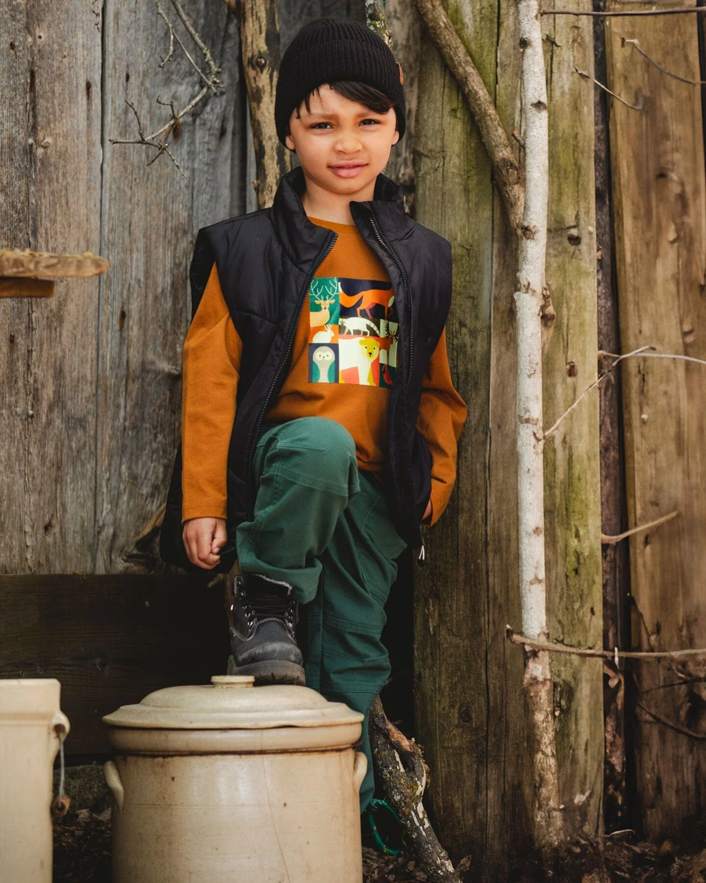 Long Sleeve Cotton Jersey Tee Shirt Orange Brown