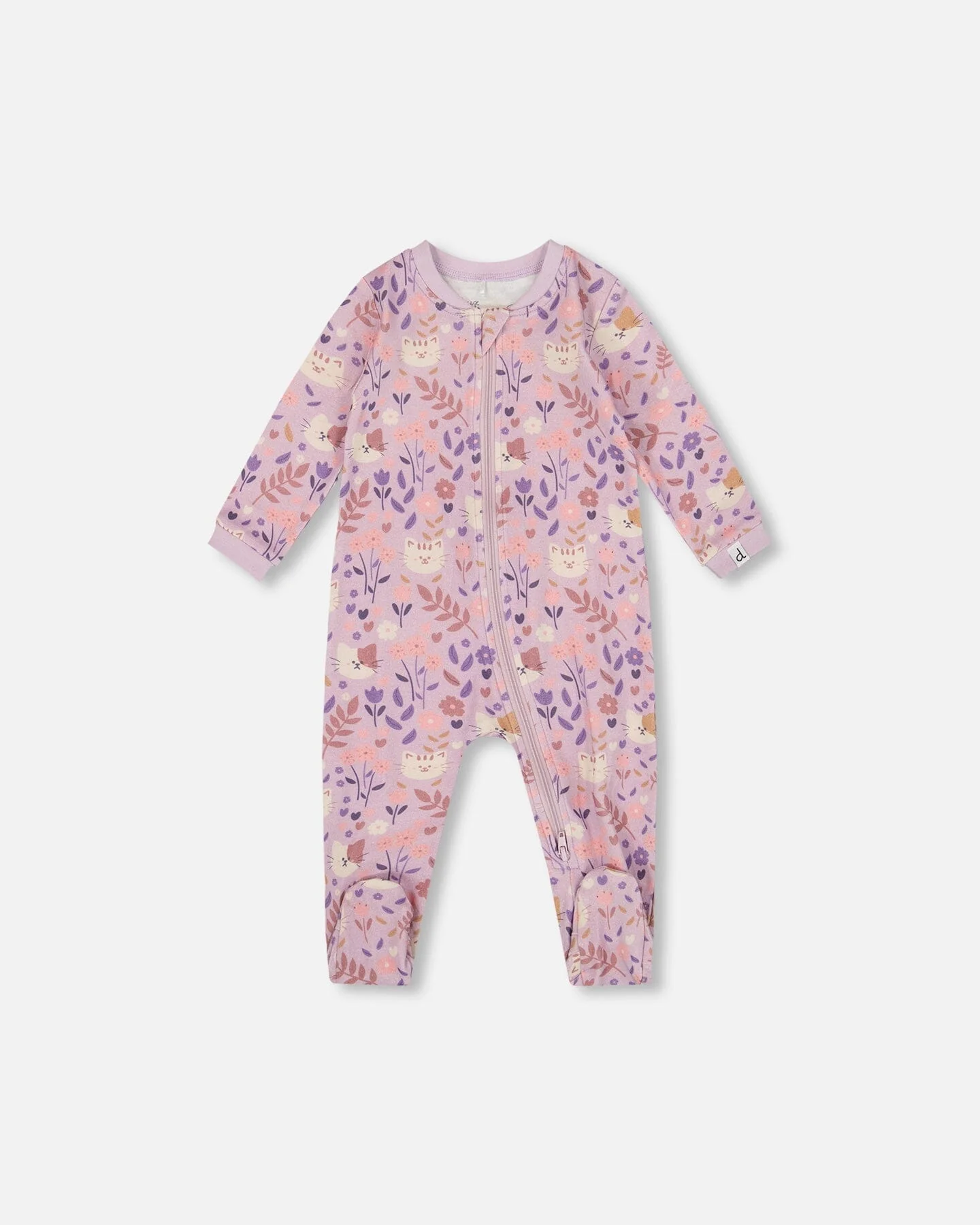 One-Piece Organic Cotton Pajama Lilac Cat Print