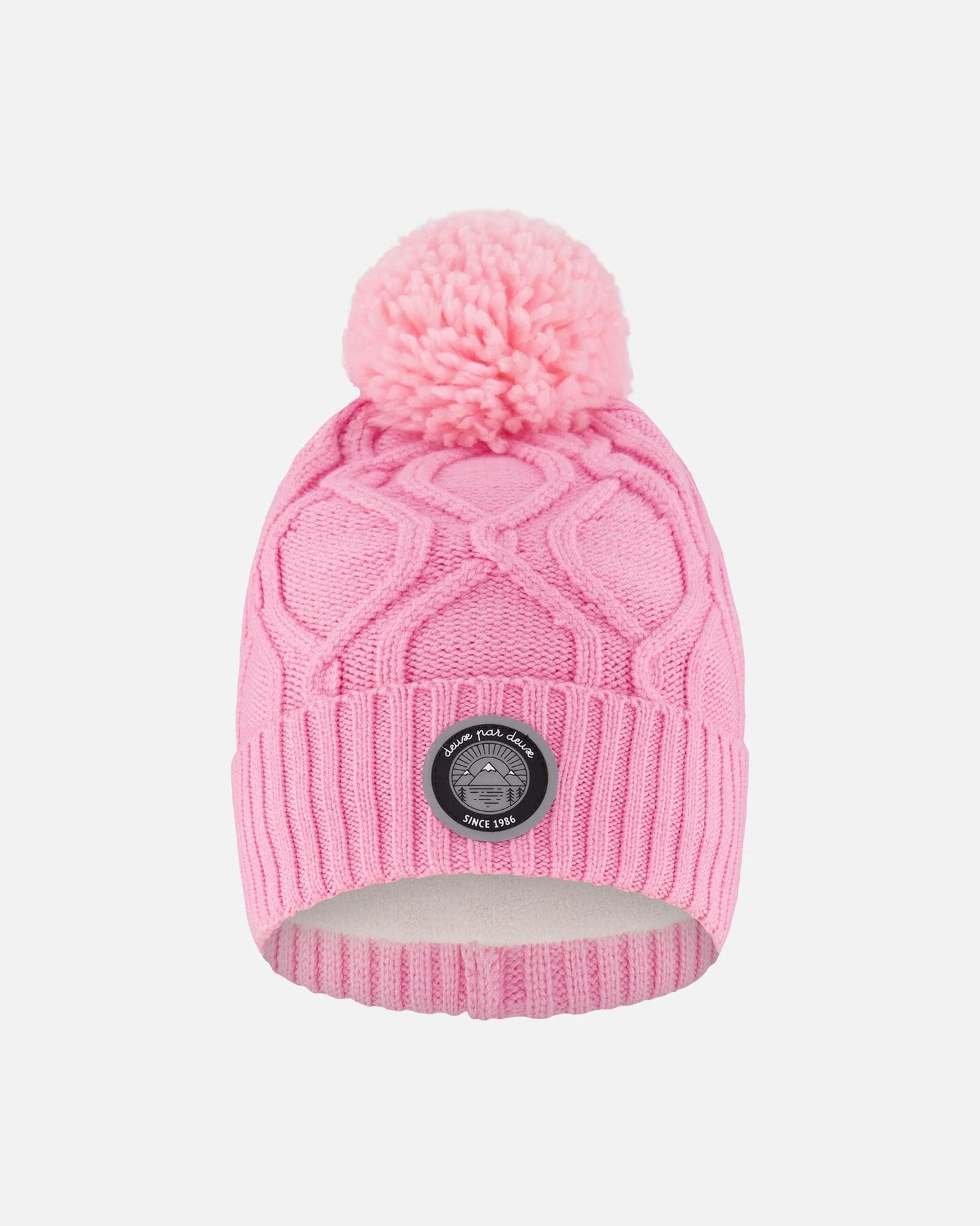 Lined Knit Pompom Hat Pink