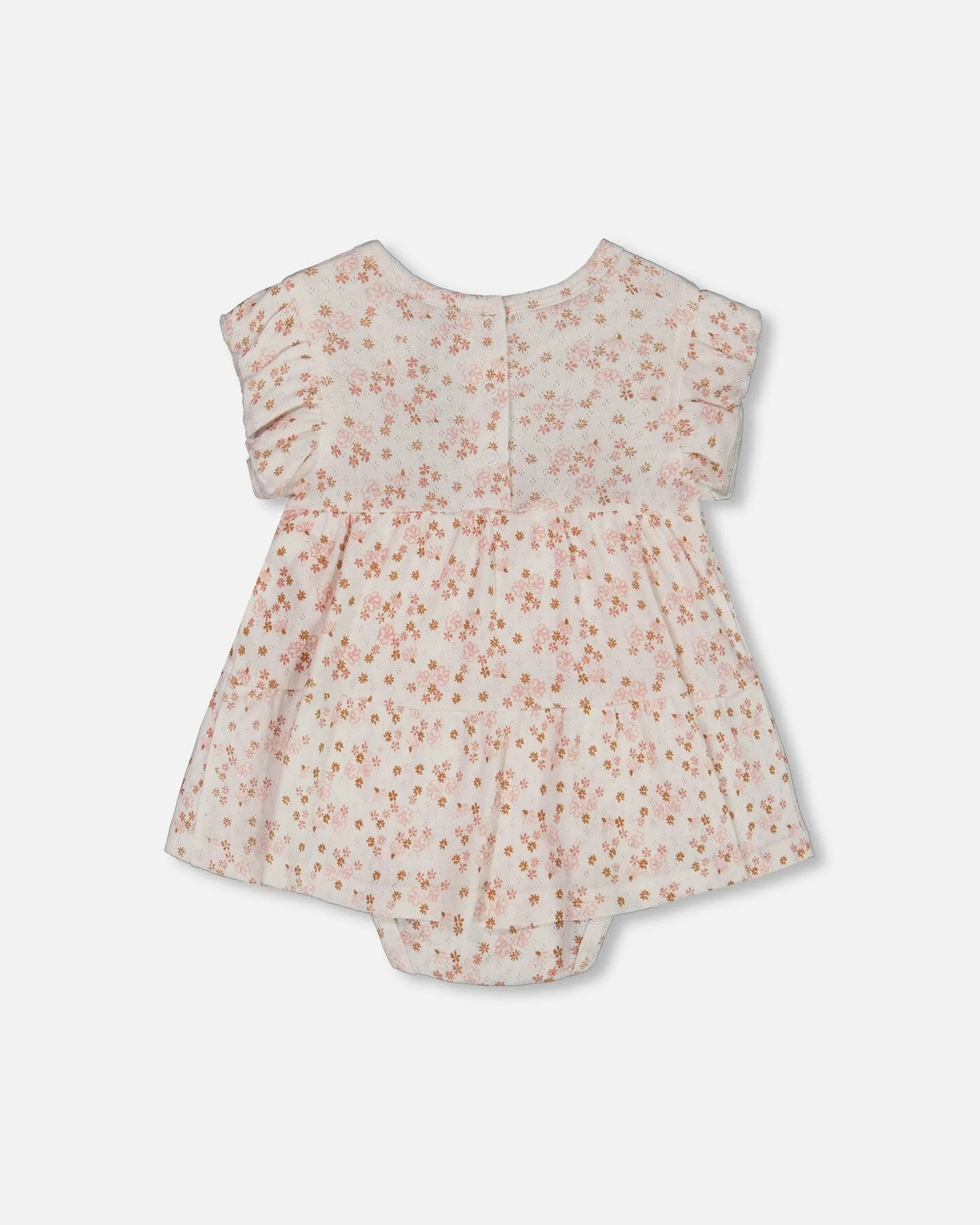 Organic Cotton Pointelle Romper Printed White And Pink Flowers