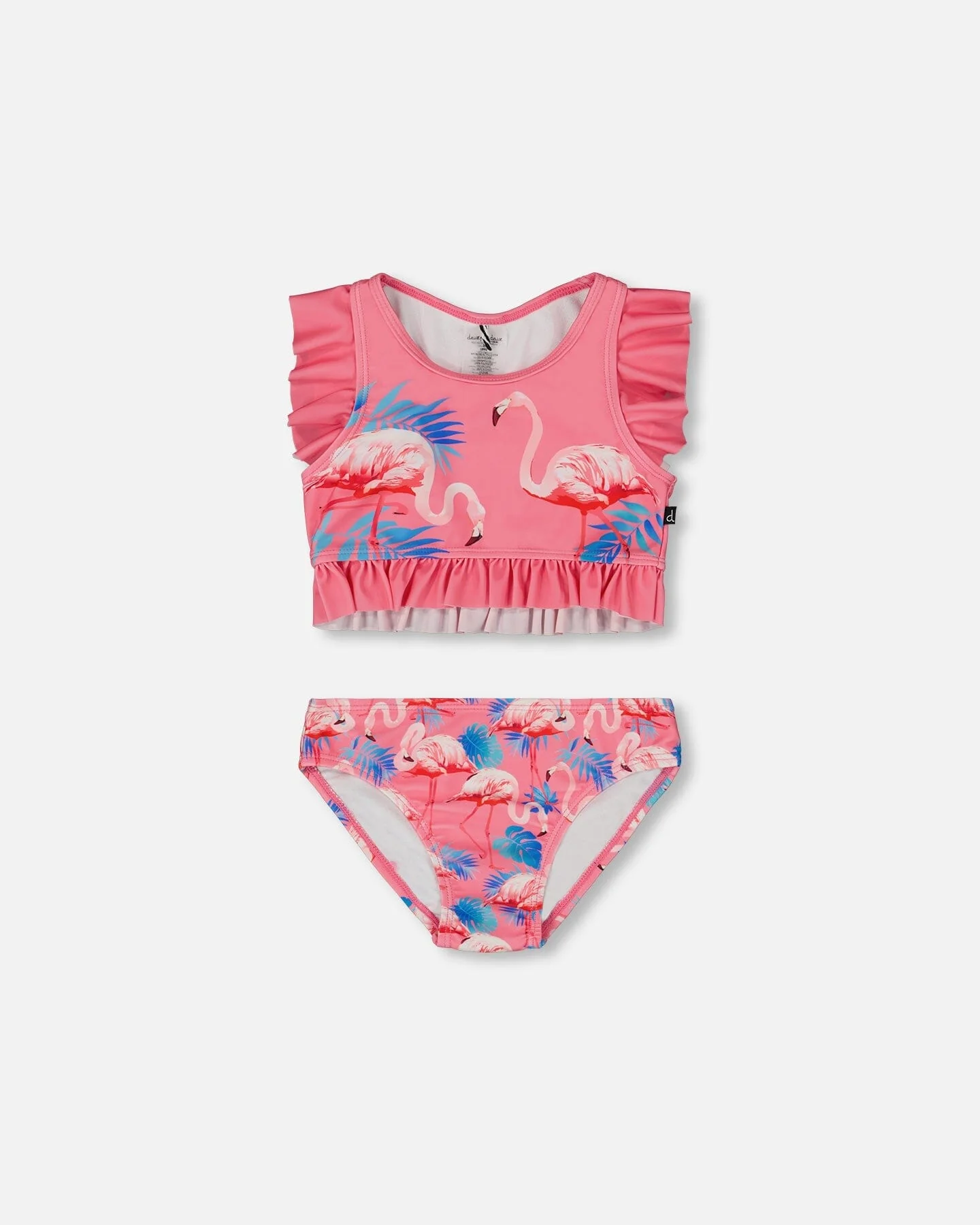 Printed Two-Piece Swimsuit With Frills Candy Pink And Pink Flamingo
