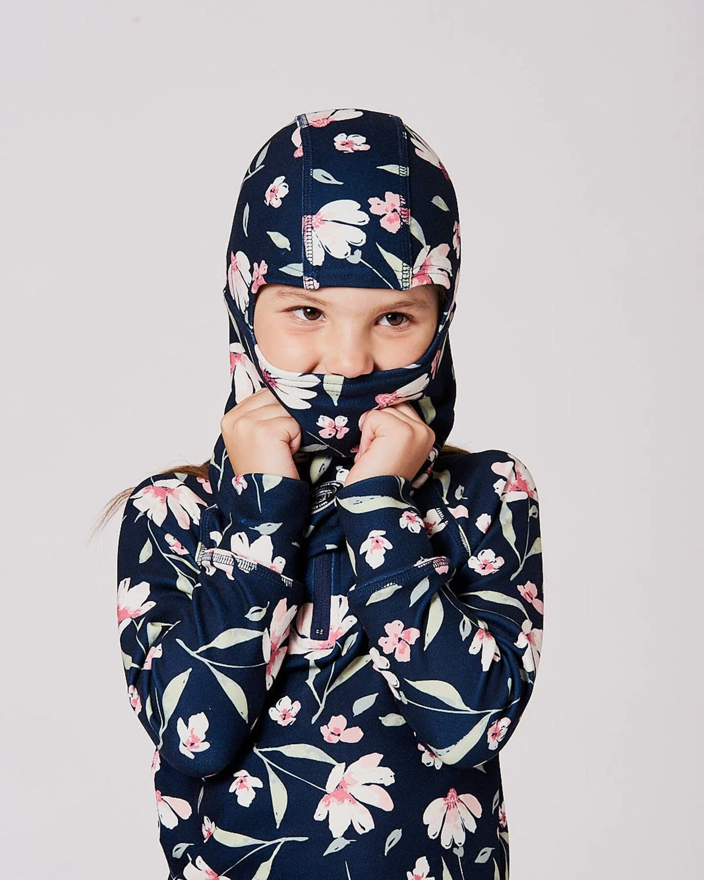 Brushed Jersey Balaclava Navy Flower Print