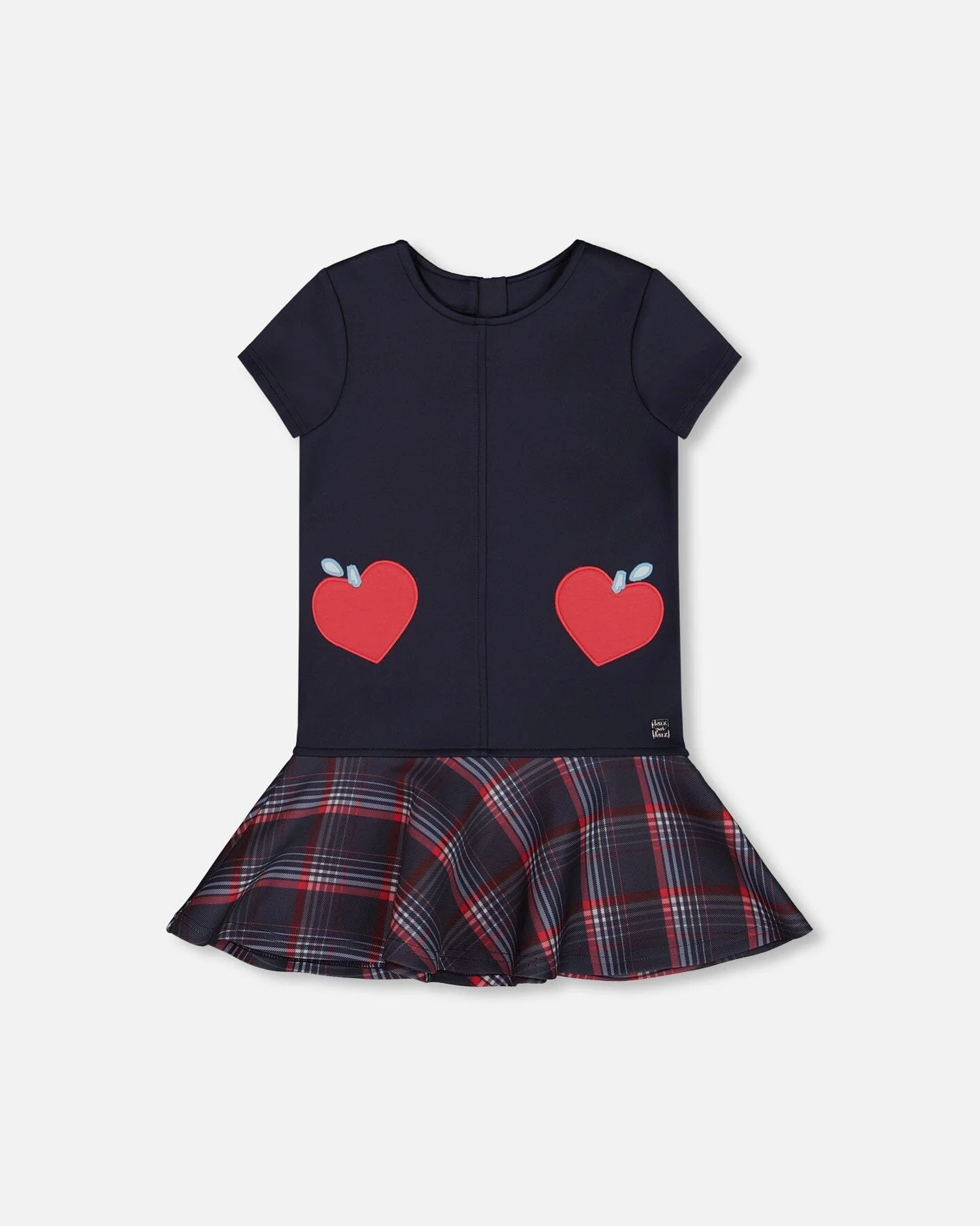 Milano Dress Navy Blue With Plaid Flounce