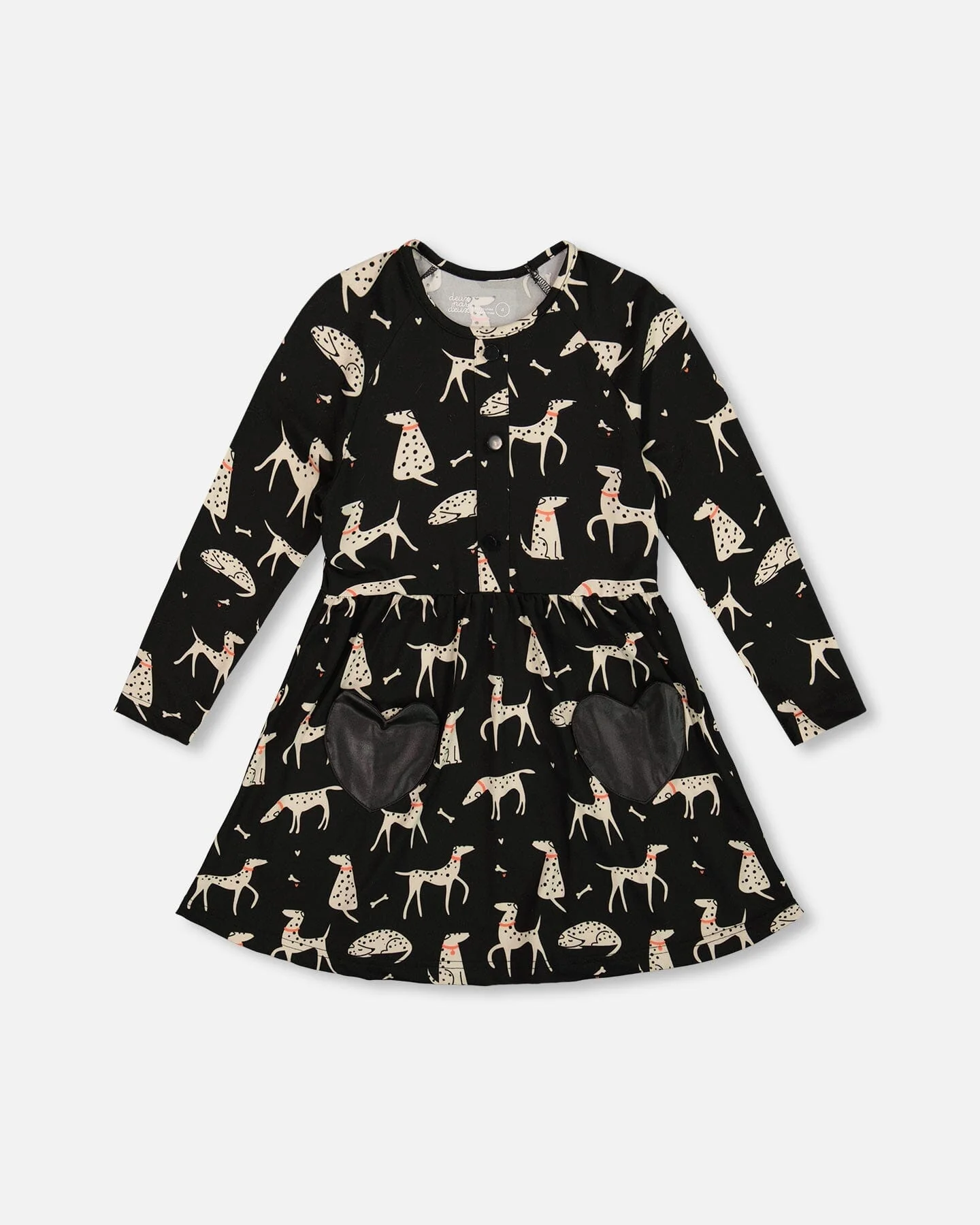 Half Button Jersey Dress Black Dalmatian Print