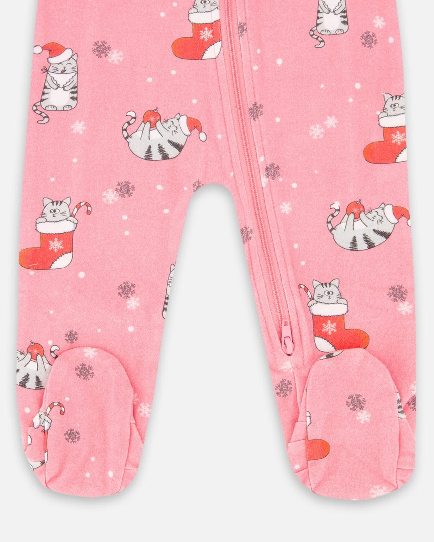 One-Piece Organic Cotton Pajama Pink Cat Print