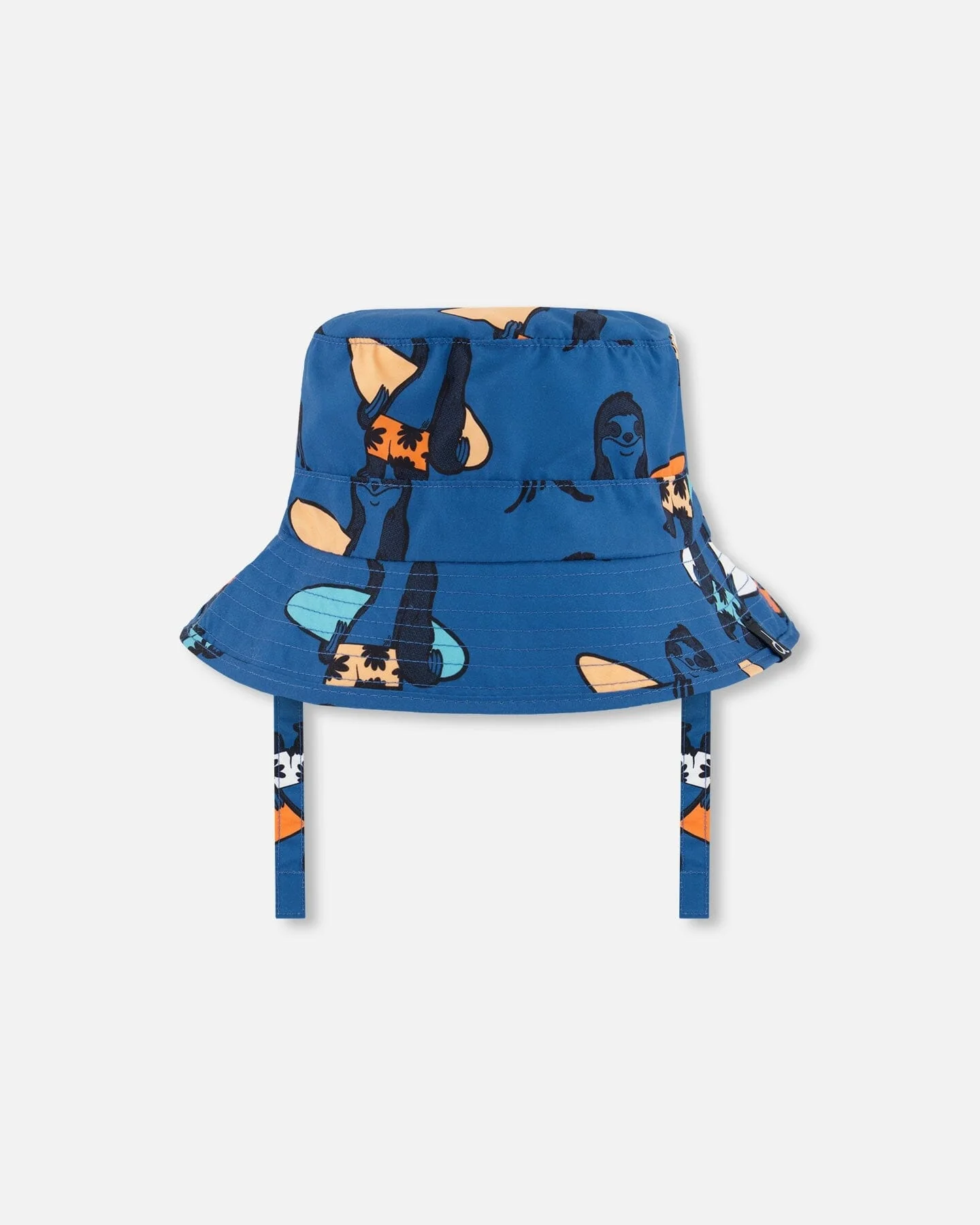 Printed Beach Hat Orange Sloths On Navy Blue