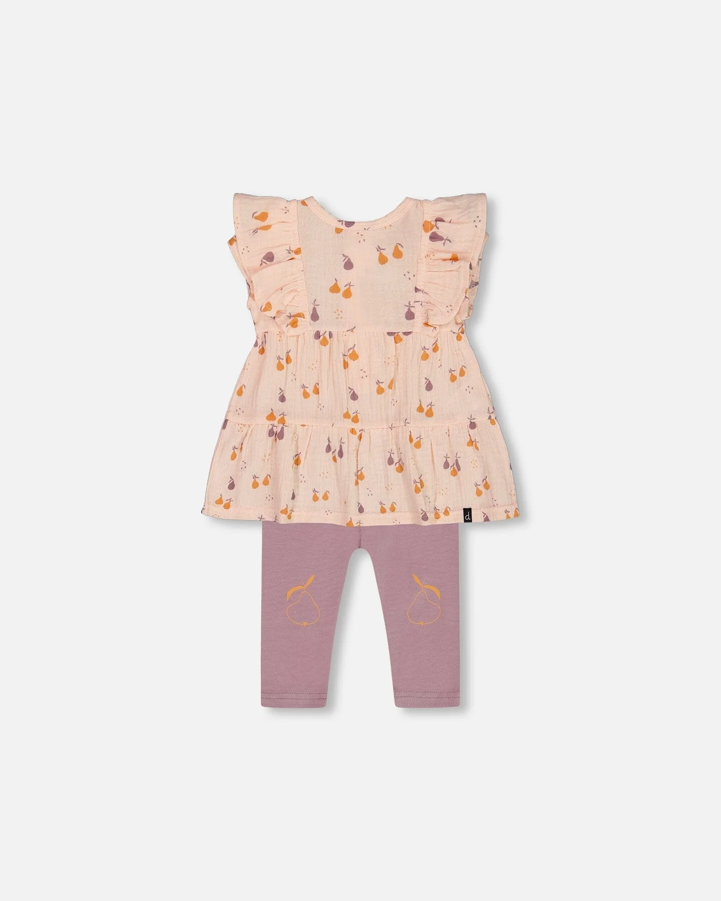 Printed Muslin Tunic And Organic Cotton Legging Set Peach With Pears And Purple