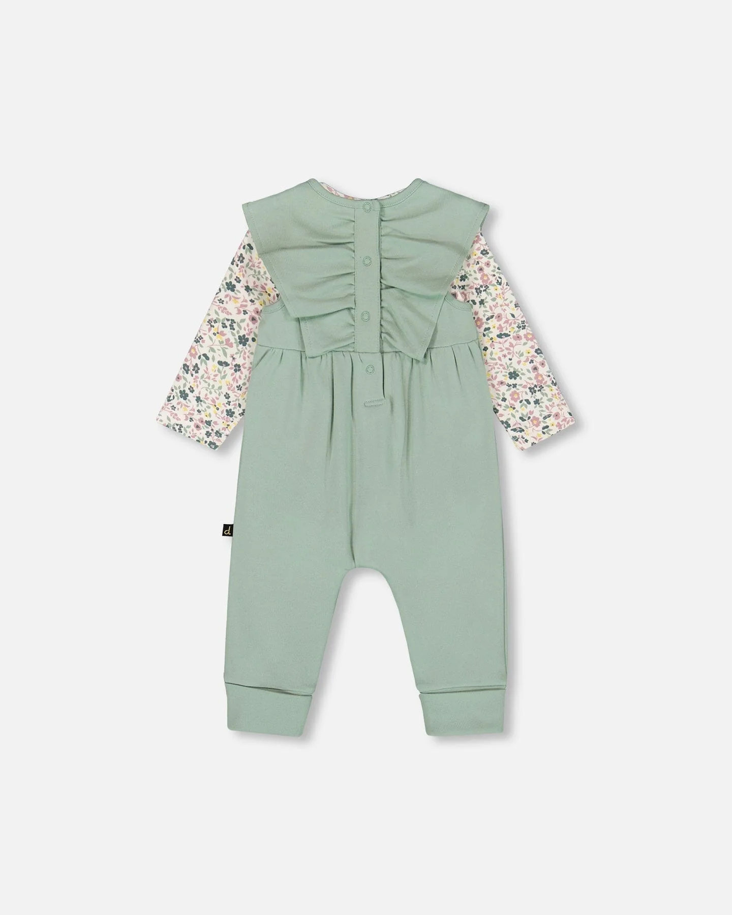 Organic Cotton Bodysuit And Sleeveless Overalls Set Jade Green