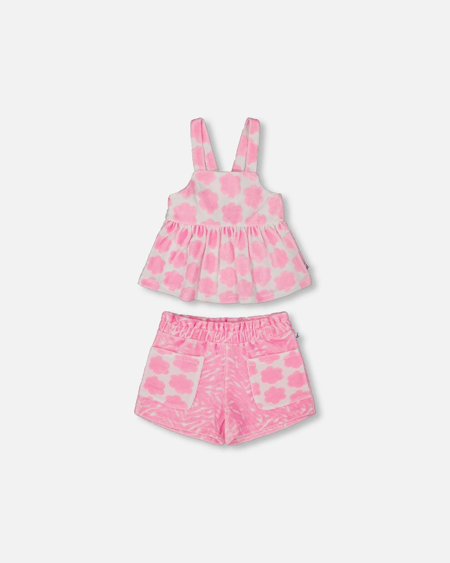 Printed Terry Tank Top And Shorts Set Vibrant Pink And White