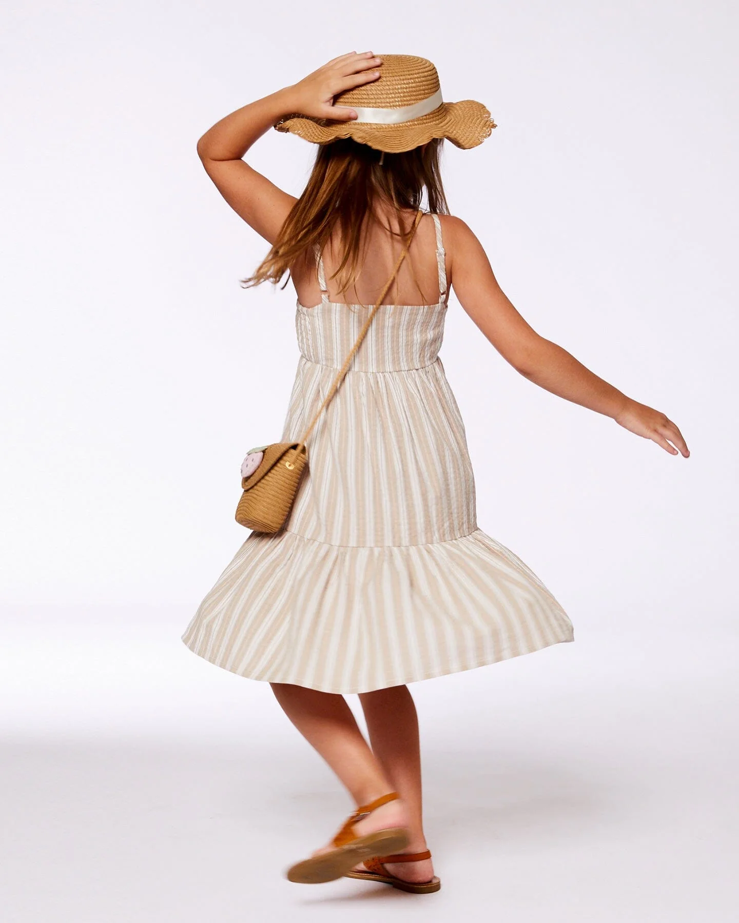 Sleeveless Cotton Dress White And Sage Striped