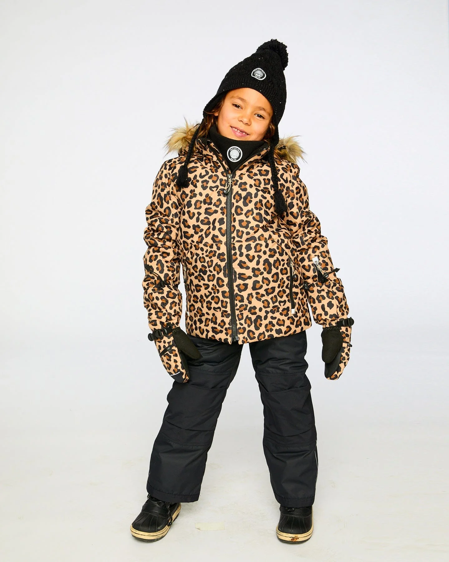 Two-Piece Play Snowsuit With Animal Print Jacket Black
