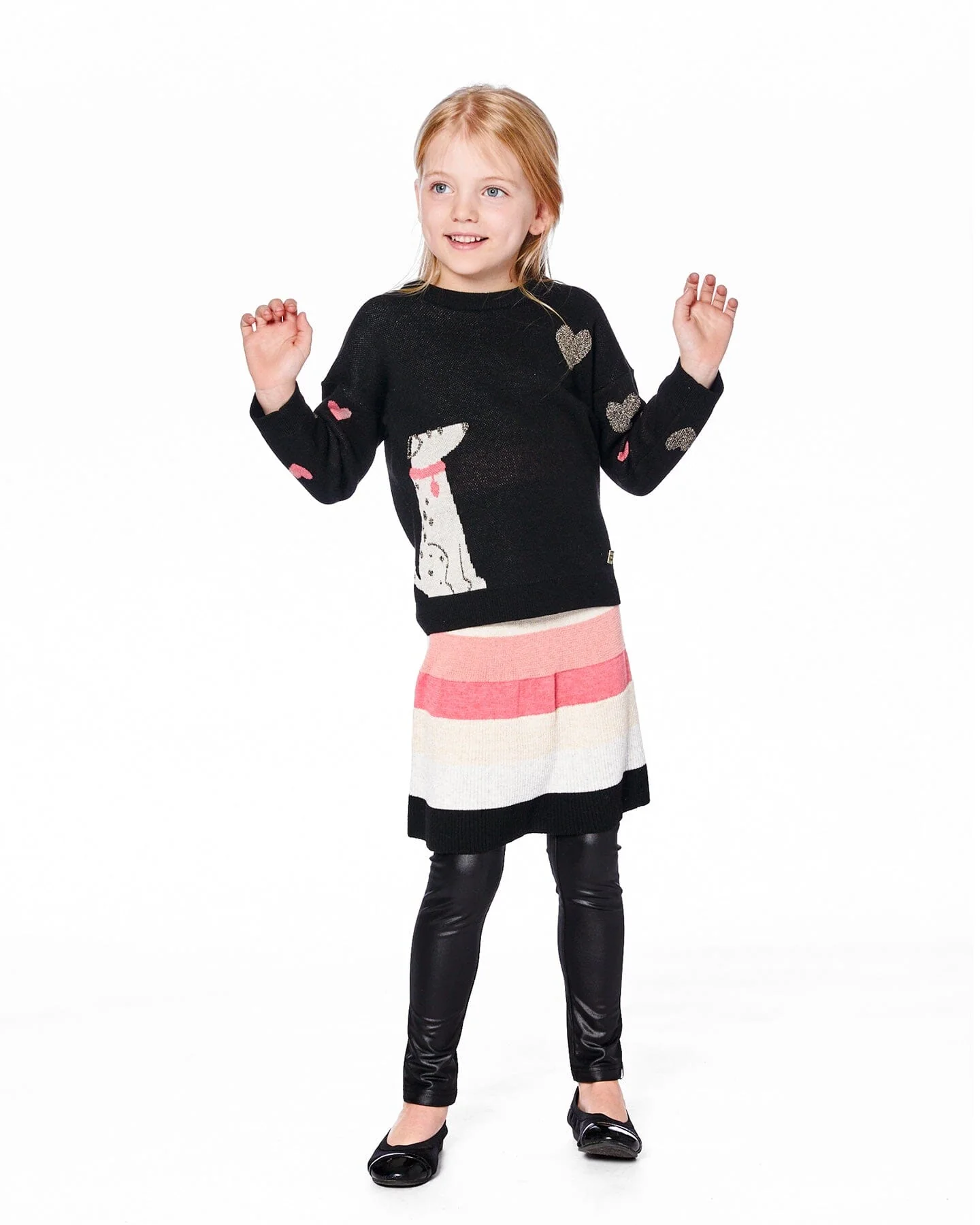 Knit Sweater Black With Dalmatian And Hearts