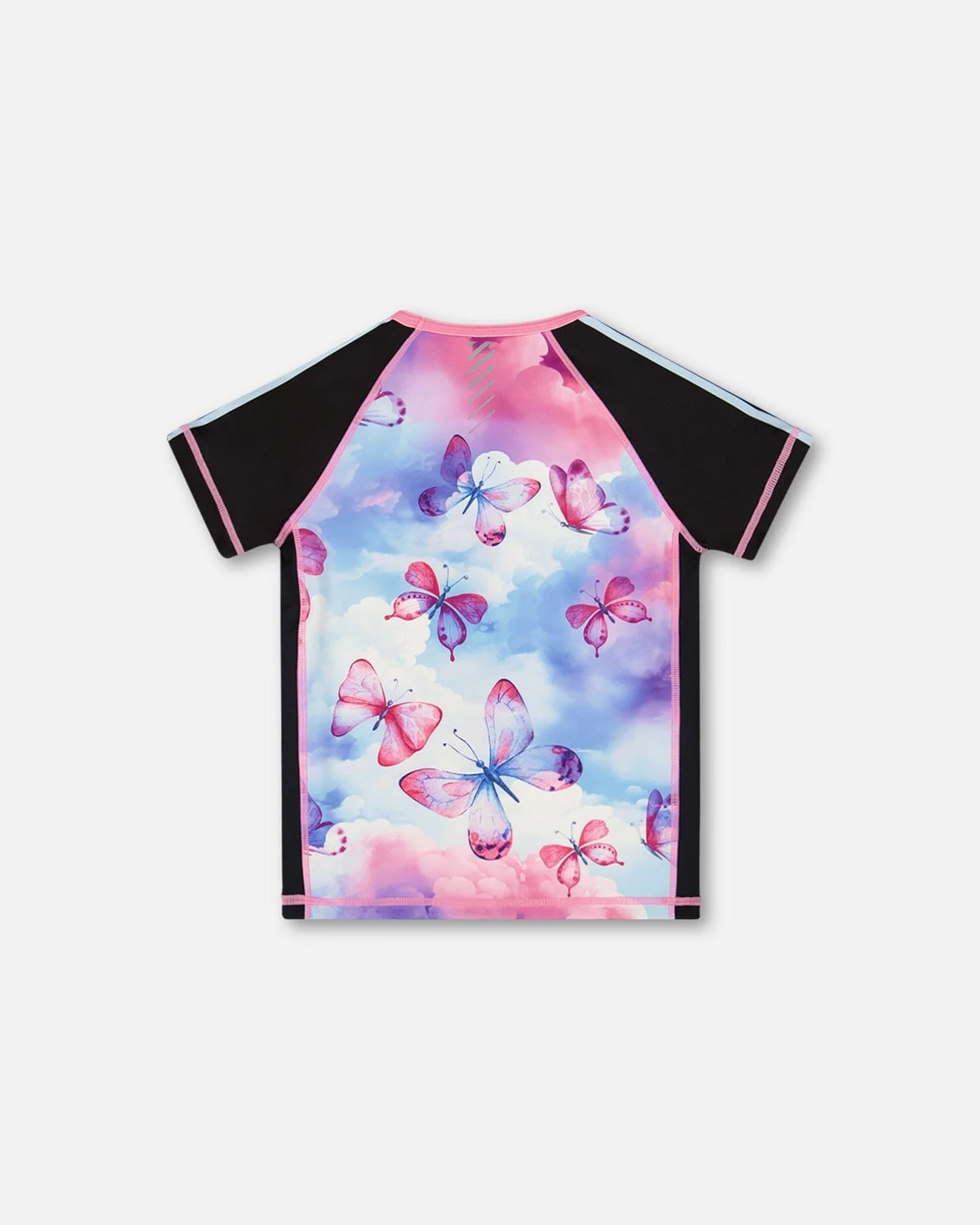 Printed Short Sleeve Athletic Top Pink, Black And Butterfly