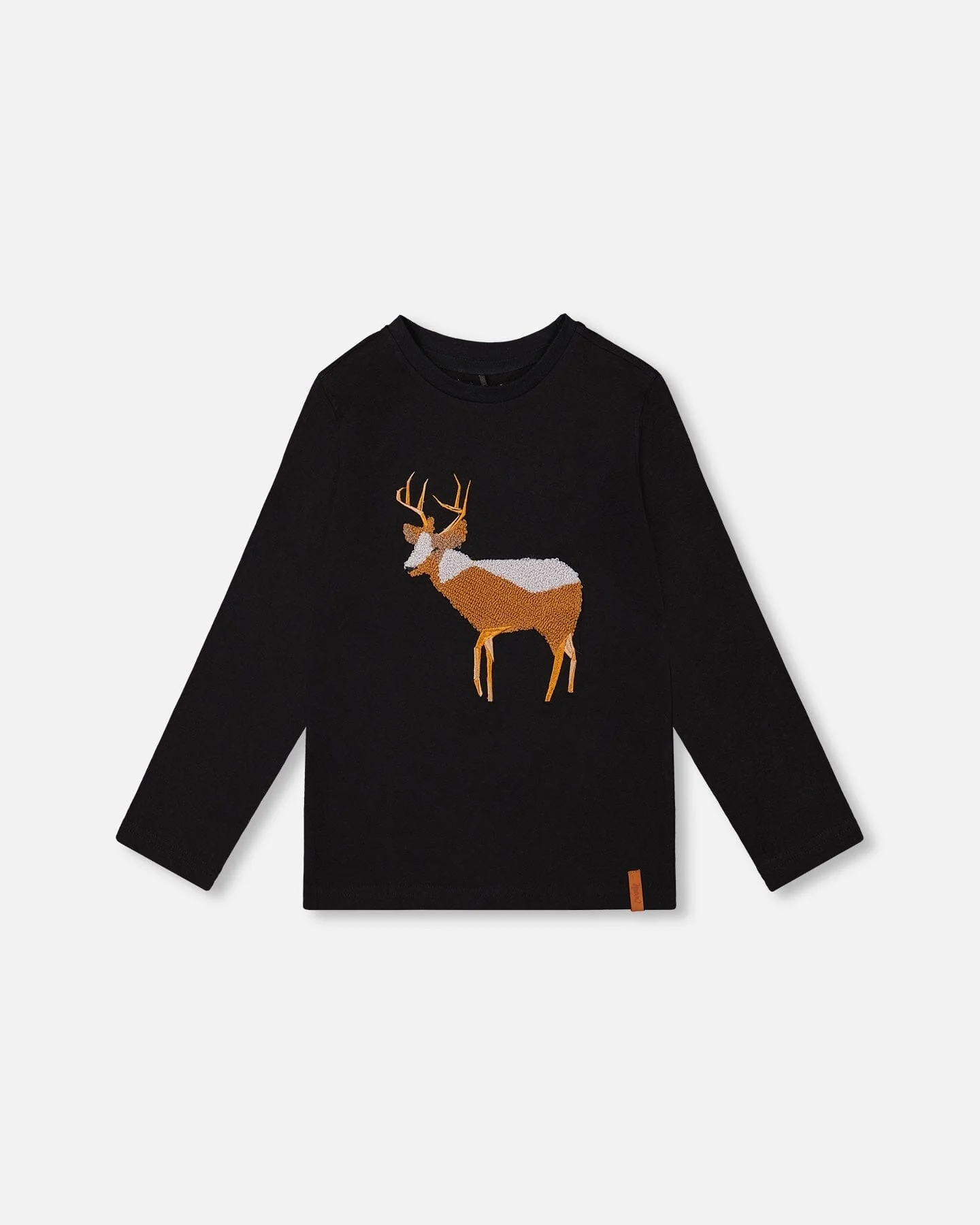 Organic Cotton T-Shirt Black With Boucle Deer Applique