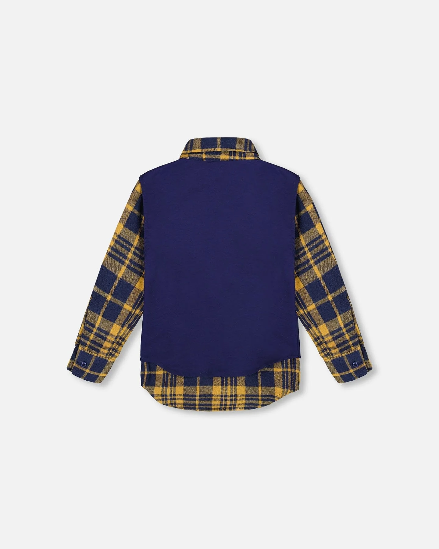 Long Sleeve Plaid Flannel Shirt With Solid Vest Blue And Ocher