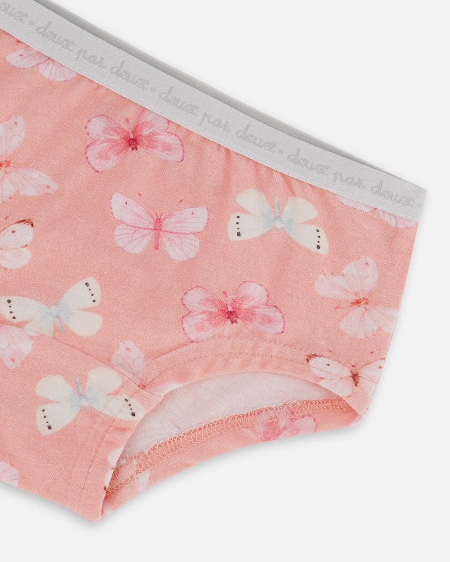 Printed Organic Cotton Boyshort Panty Pink And Blue Butterflies On Old Pink