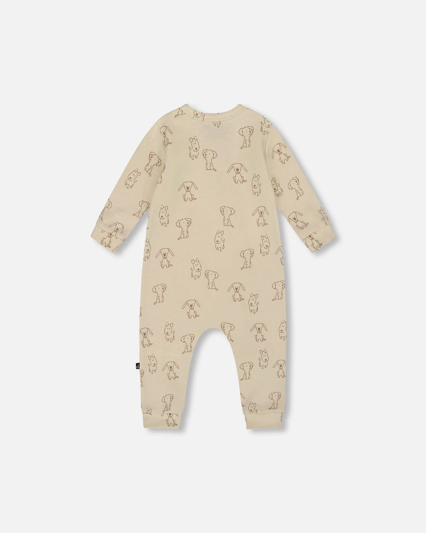 Organic Cotton Zipped Romper Beige Puppy Print