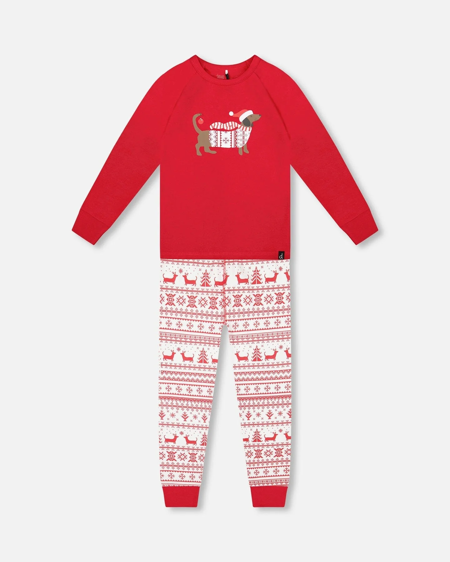 Organic Cotton Two-Piece Pajamas Red And White Fairisle