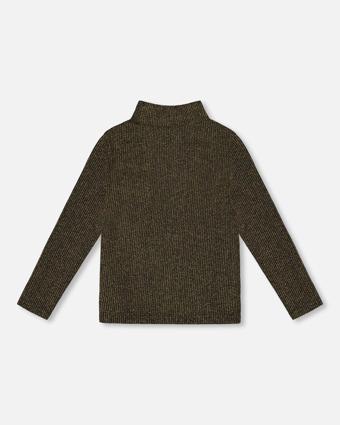 Shiny Rib Mock Neck Top Black And Gold