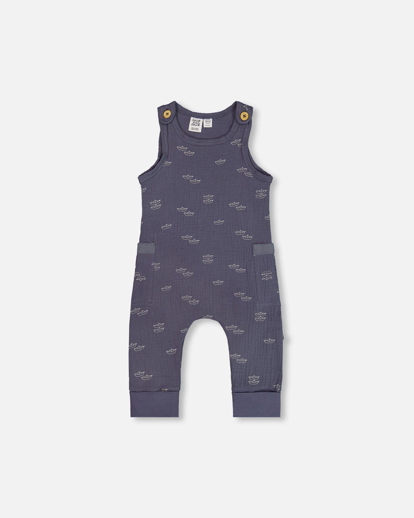 Printed Muslin One-Piece Jumpsuit Navy Blue Paper Boats