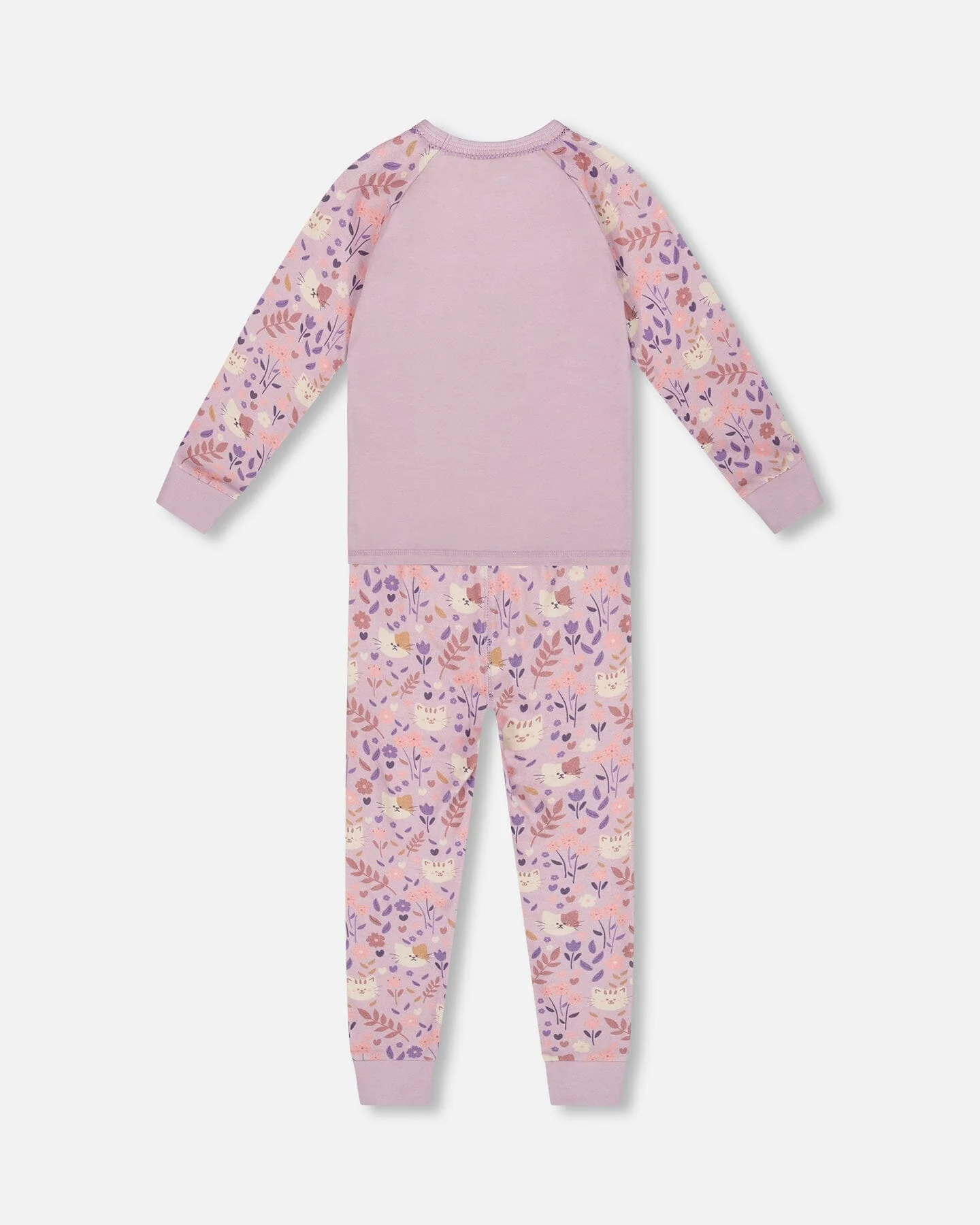 Organic Cotton Two-Piece Pajamas Lilac Cat Print