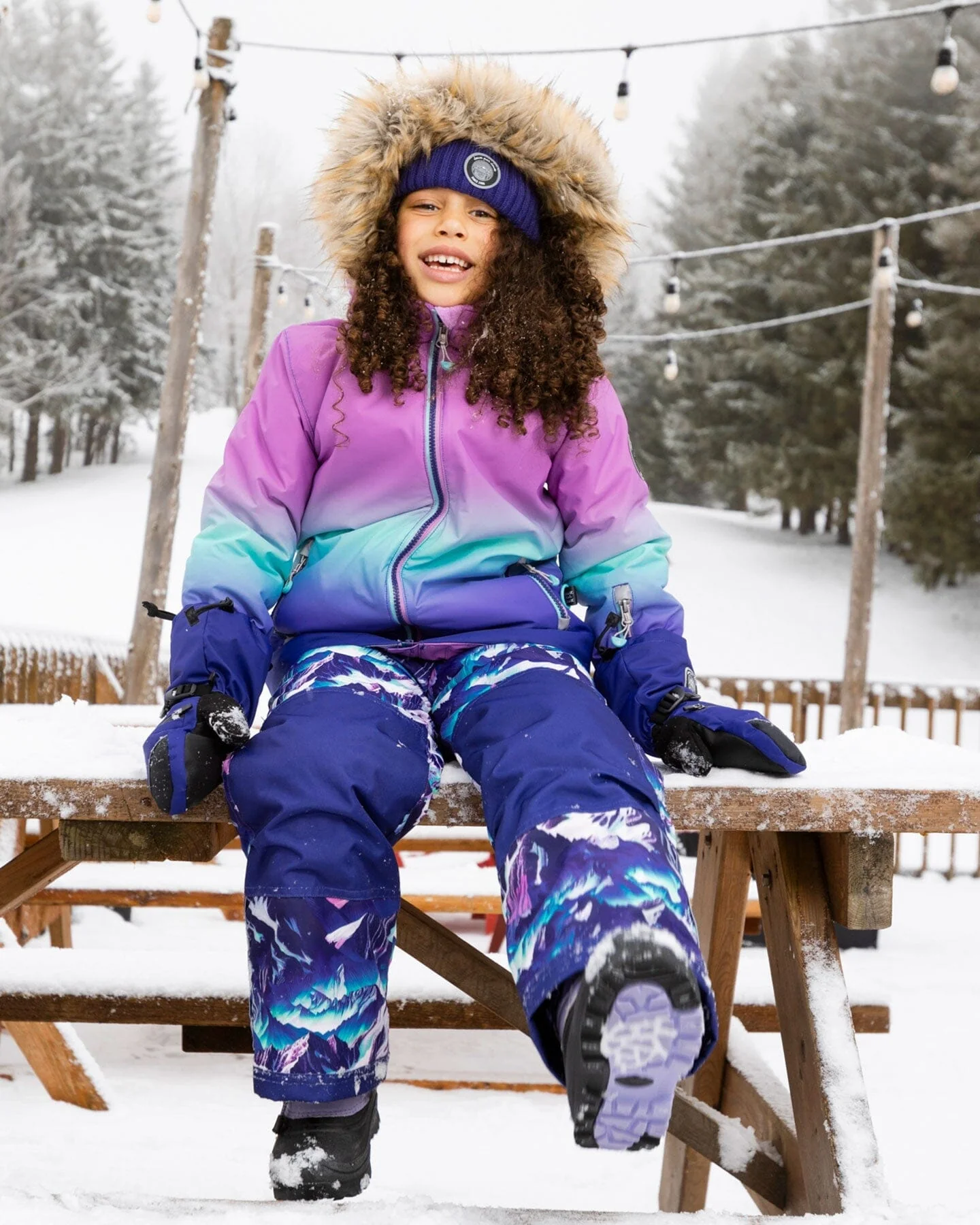 Two-Piece Play Snowsuit Purple Mountain Print