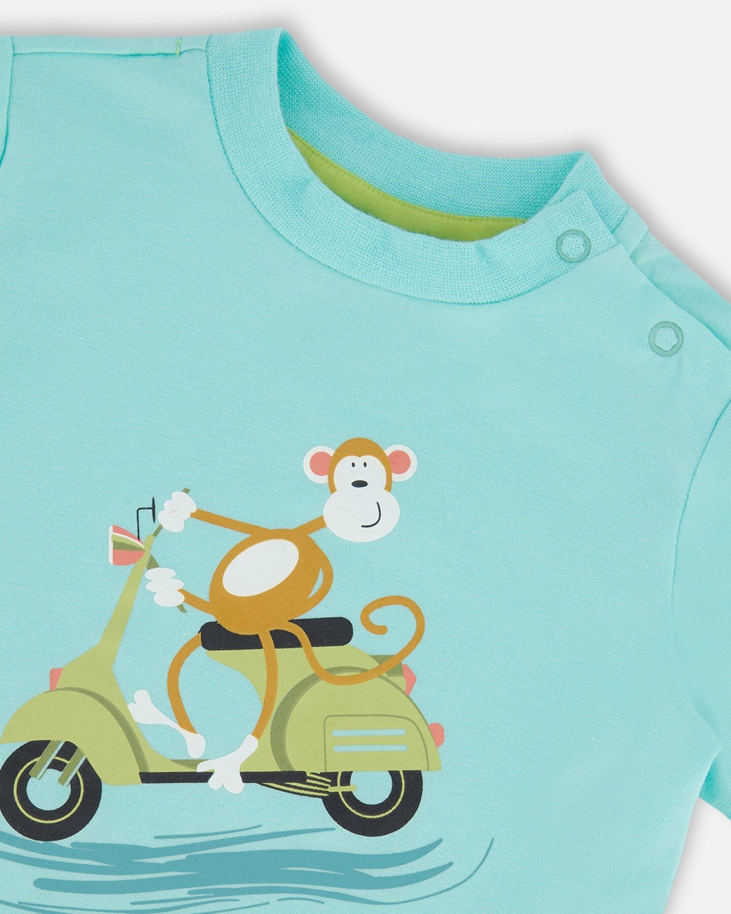 Two-Piece Top And Short Set Monkey On Navy And Turquoise Moped